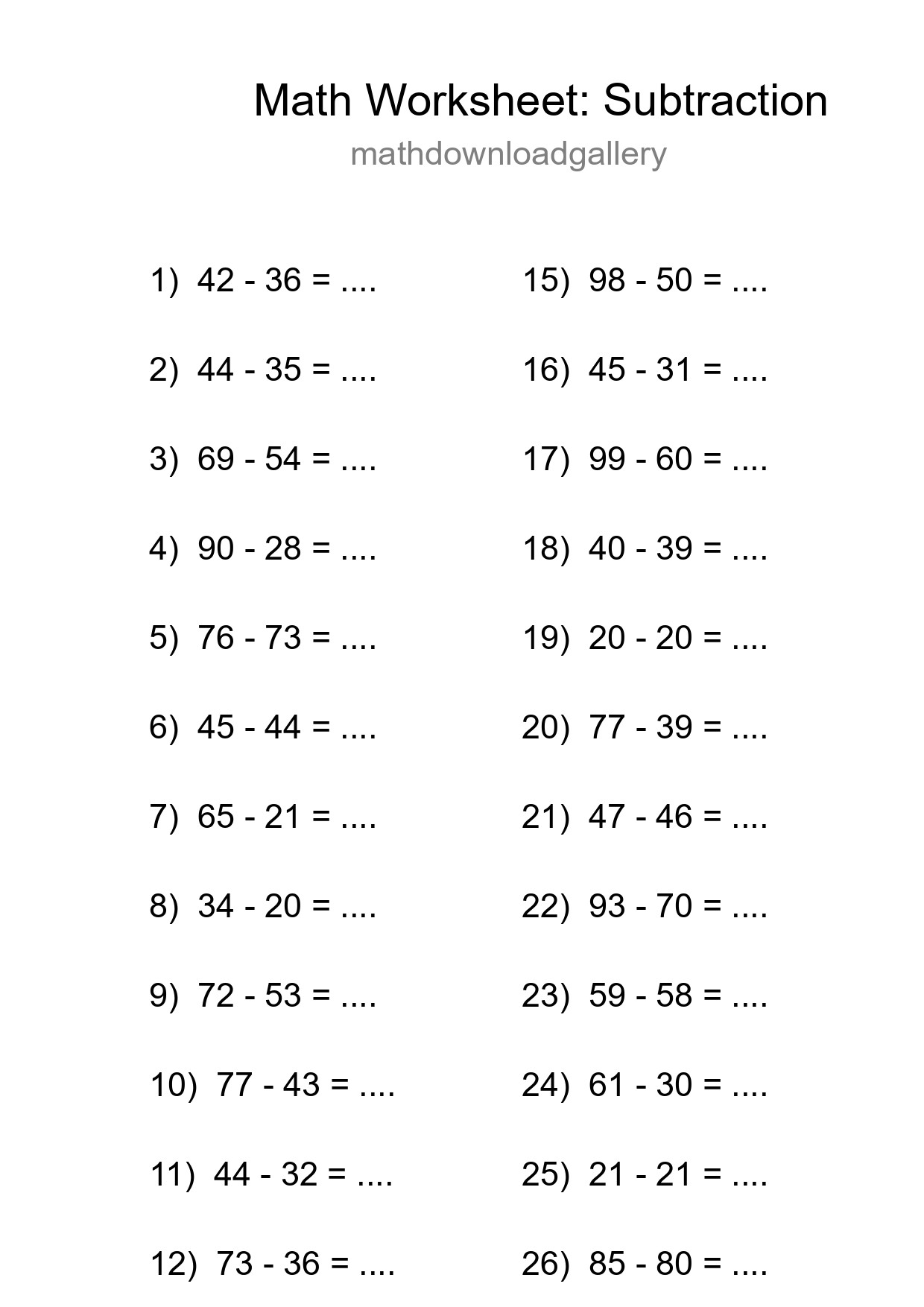 Grade 3 Subtraction Practice Worksheet (28 Problems) - Part 129