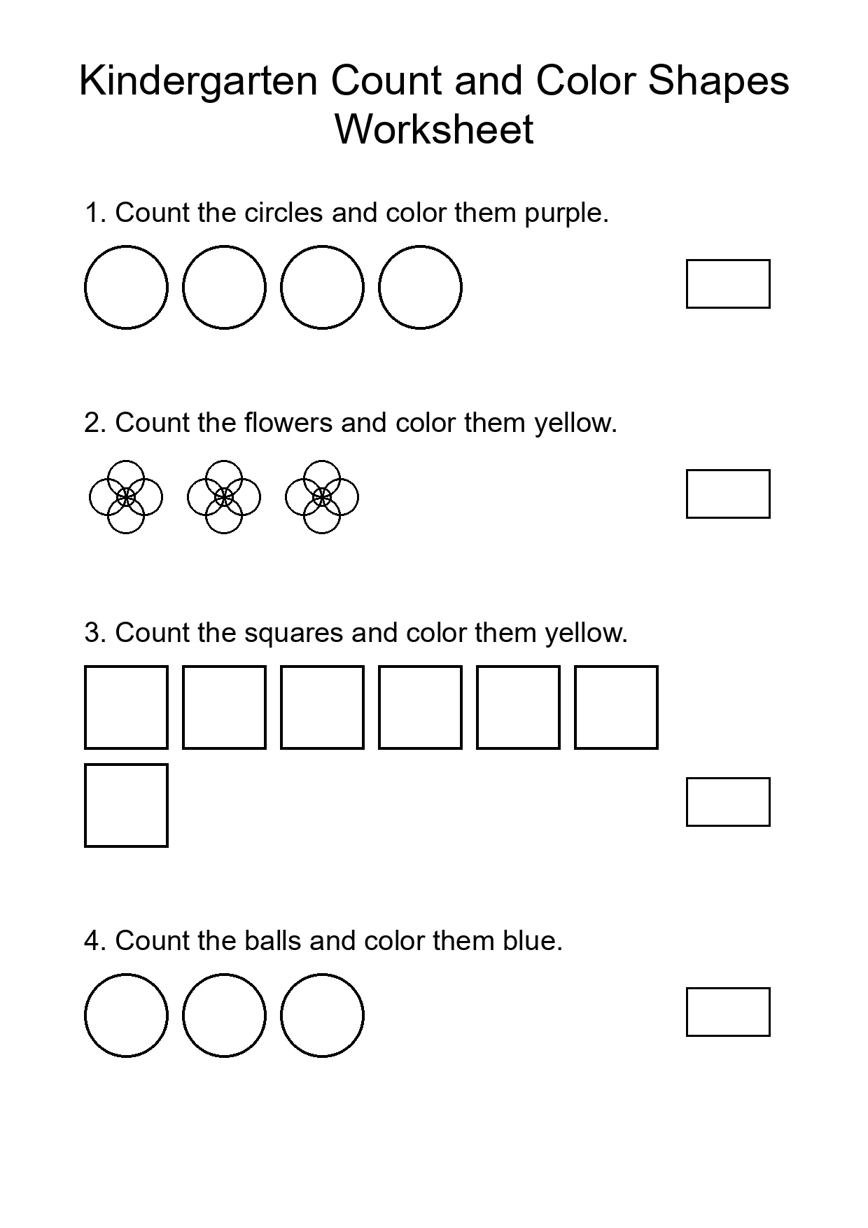 Kindergarten Count and Color Shapes Worksheet