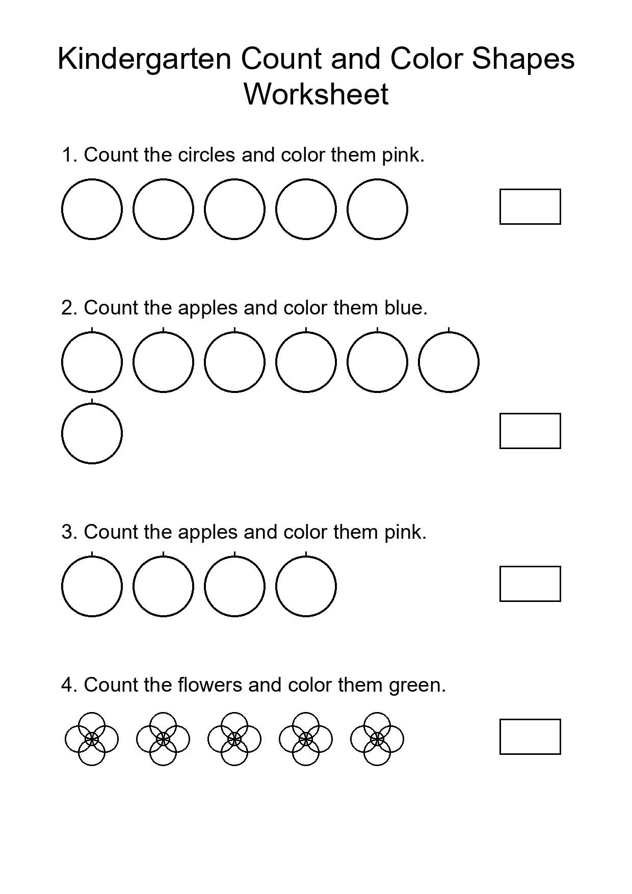 Kindergarten Count and Color Shapes Worksheet