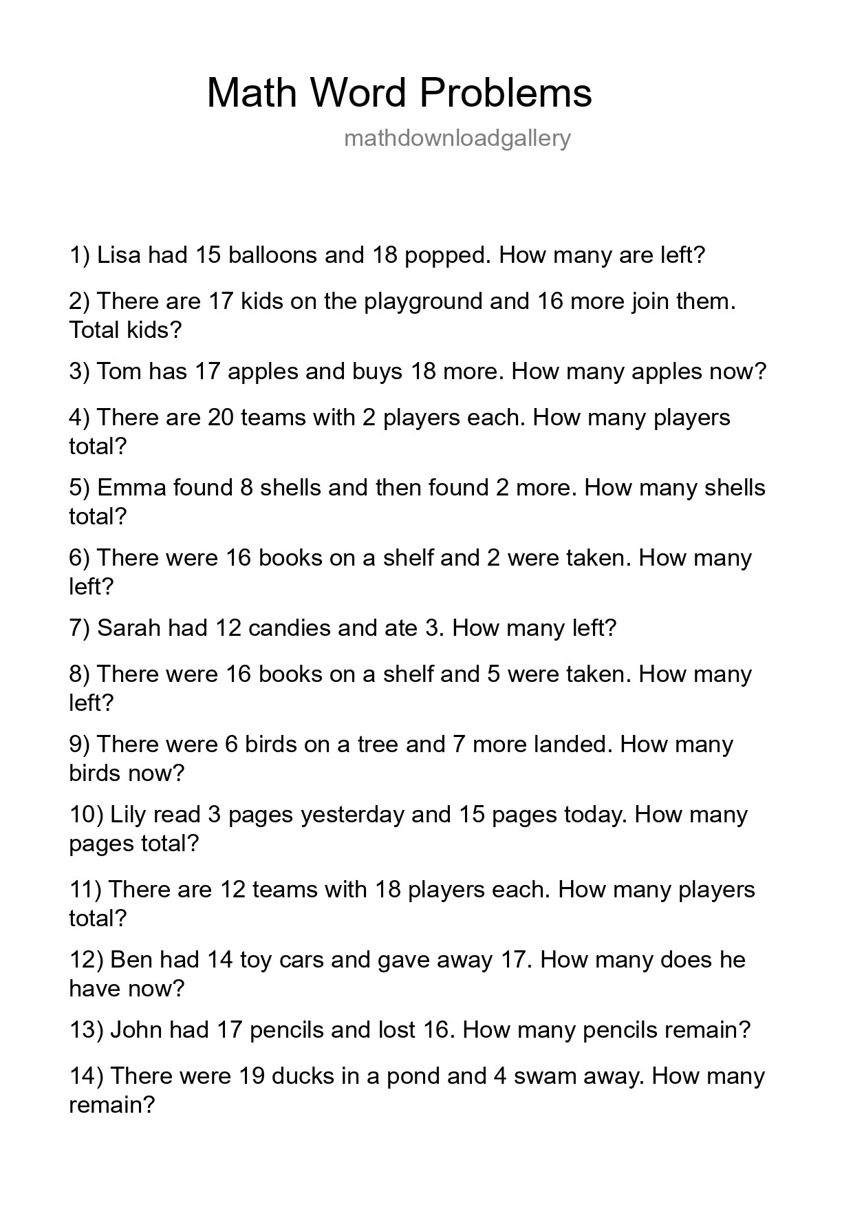 Math Word Problem Worksheet