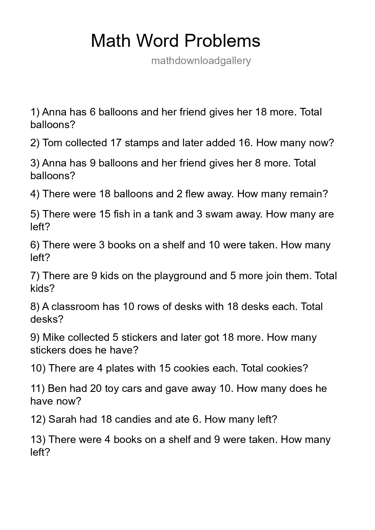 Math Word Problem Worksheet