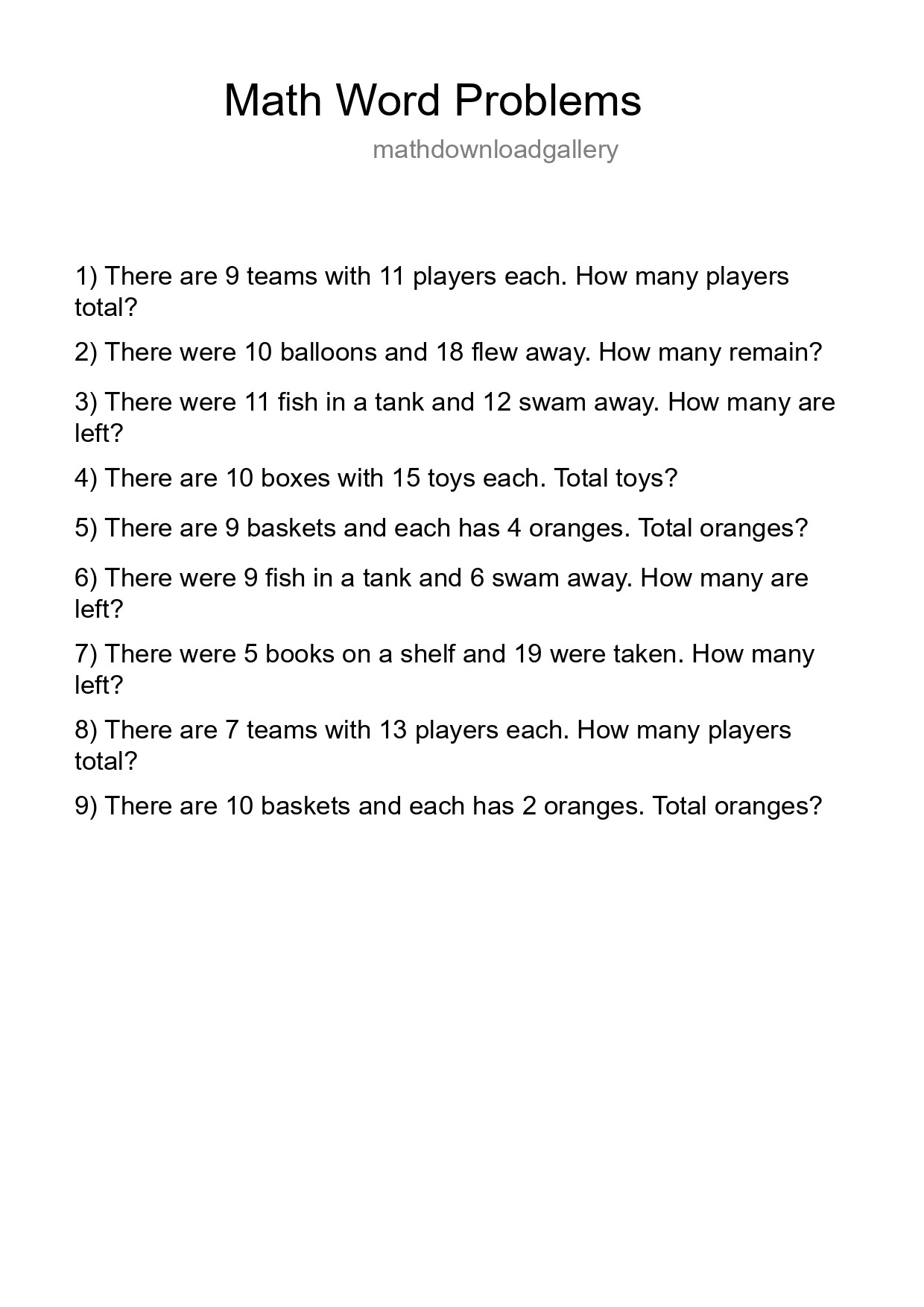Math Word Problem Worksheet