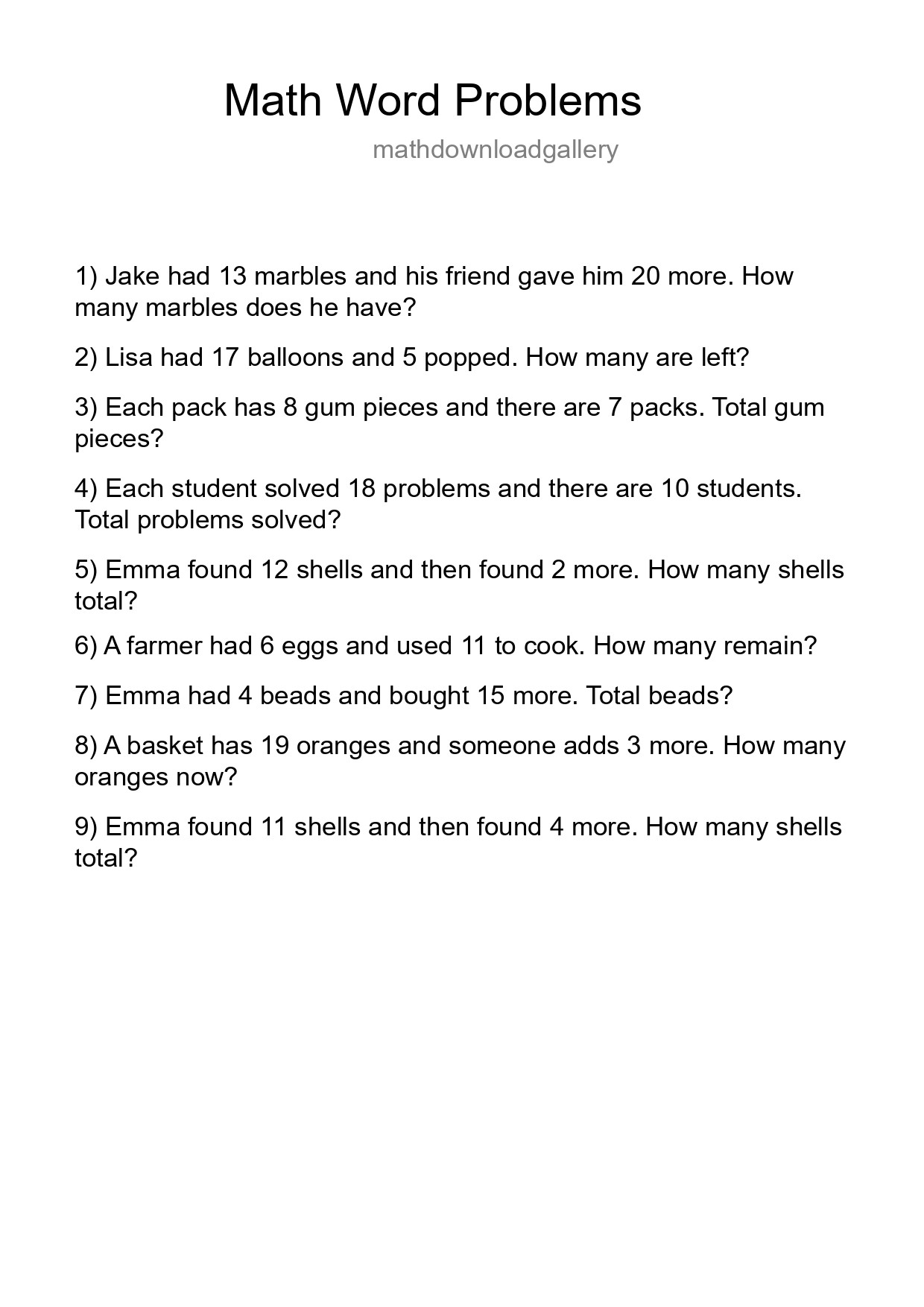 Math Word Problem Worksheet