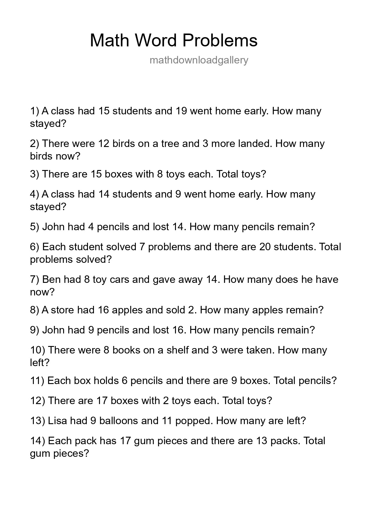 Math Word Problem Worksheet