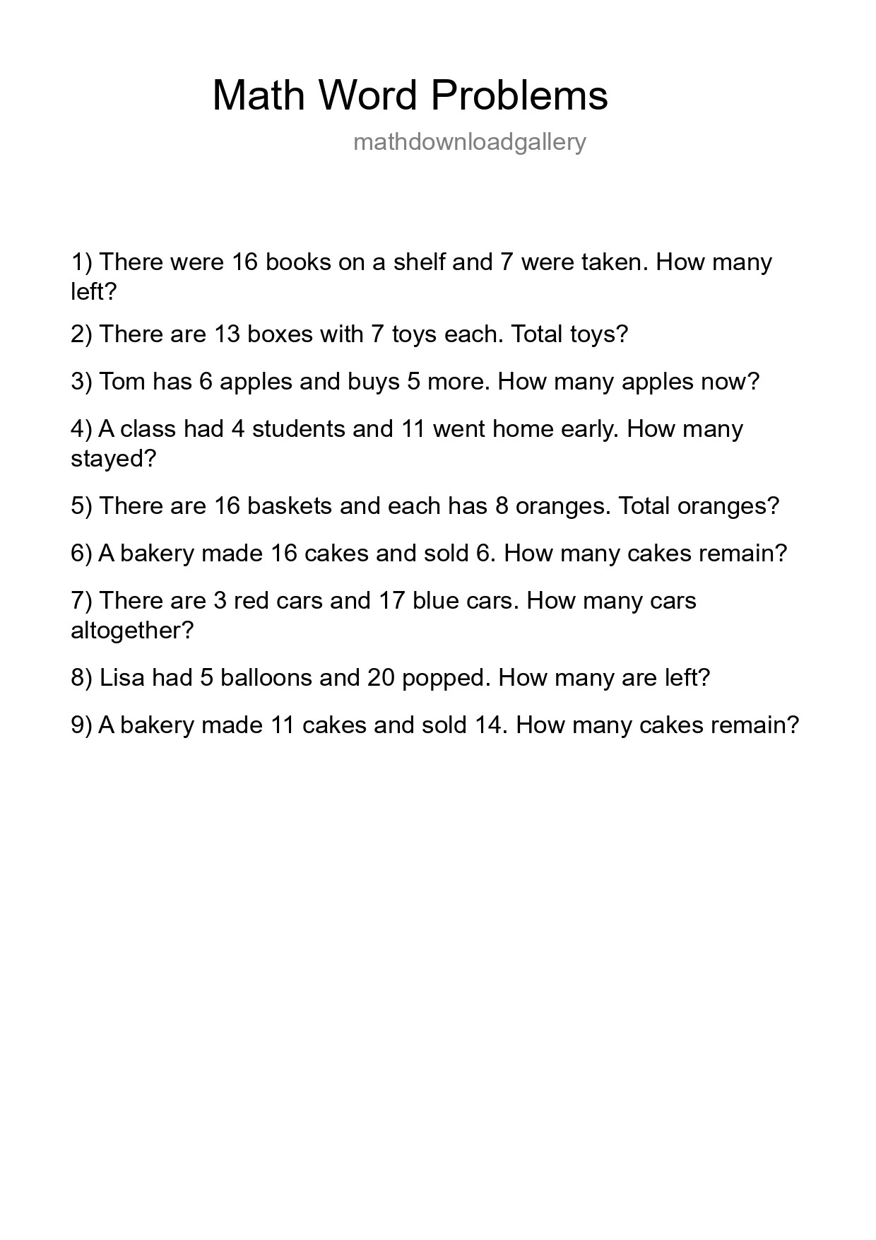Math Word Problem Worksheet