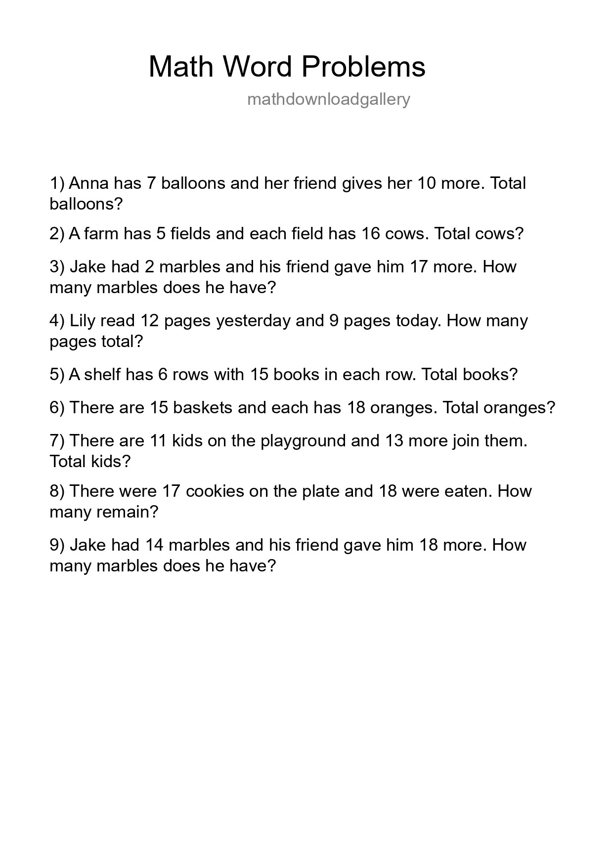 Math Word Problem Worksheet