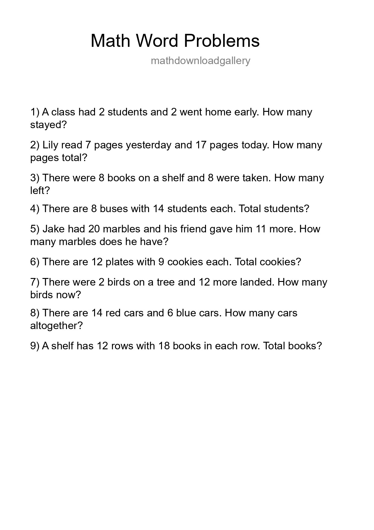 Math Word Problem Worksheet