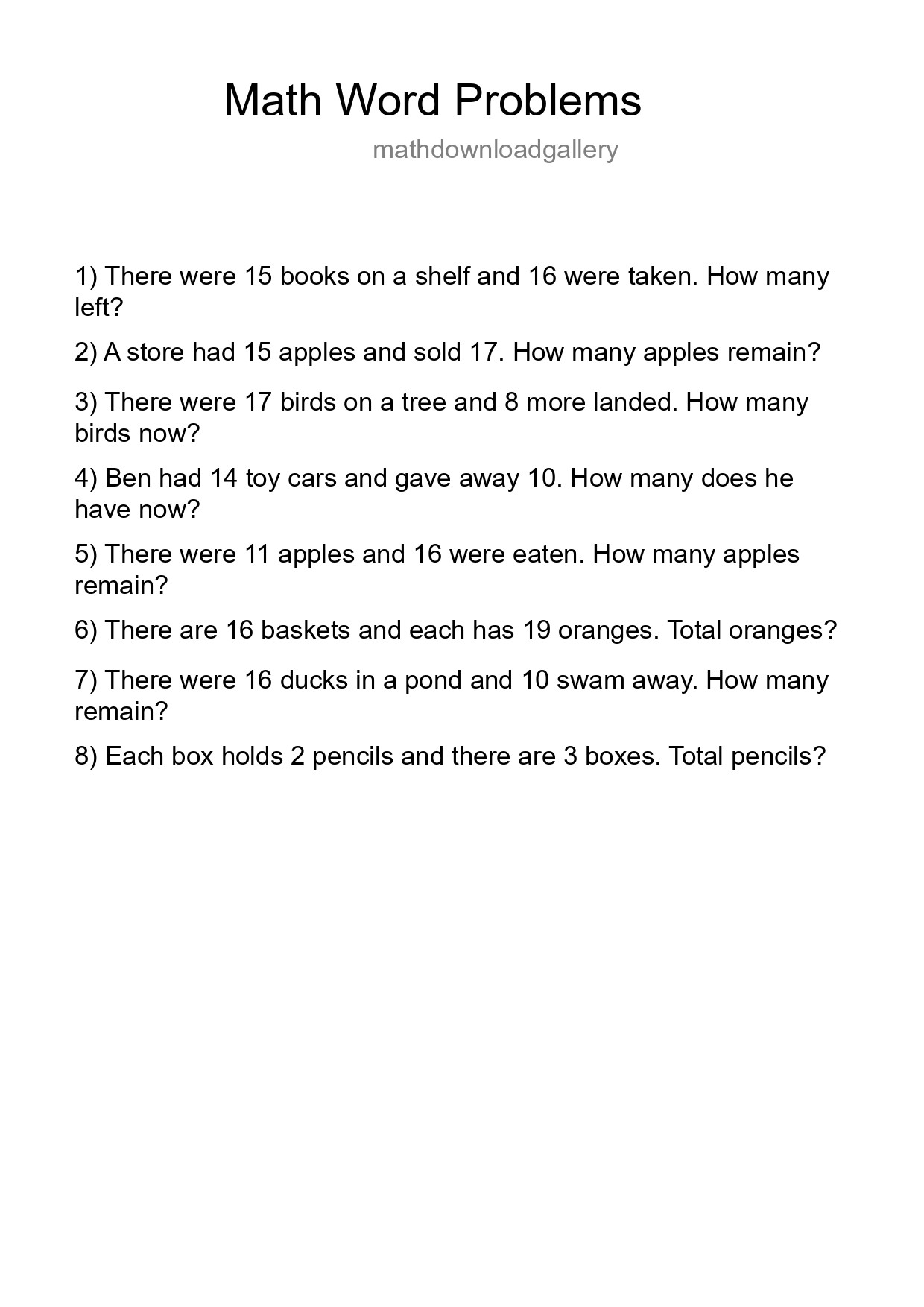 Math Word Problem Worksheet