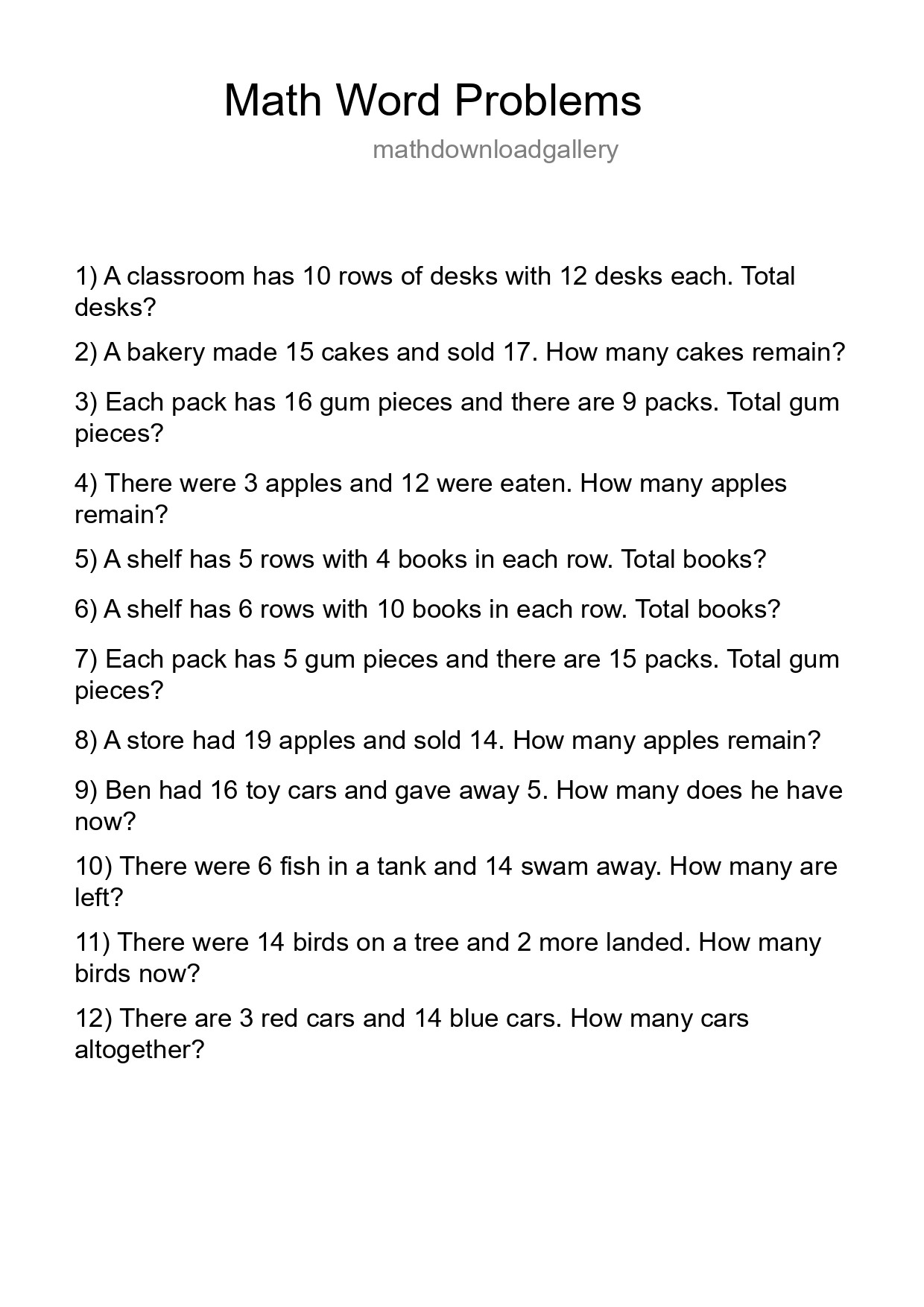 Math Word Problem Worksheet