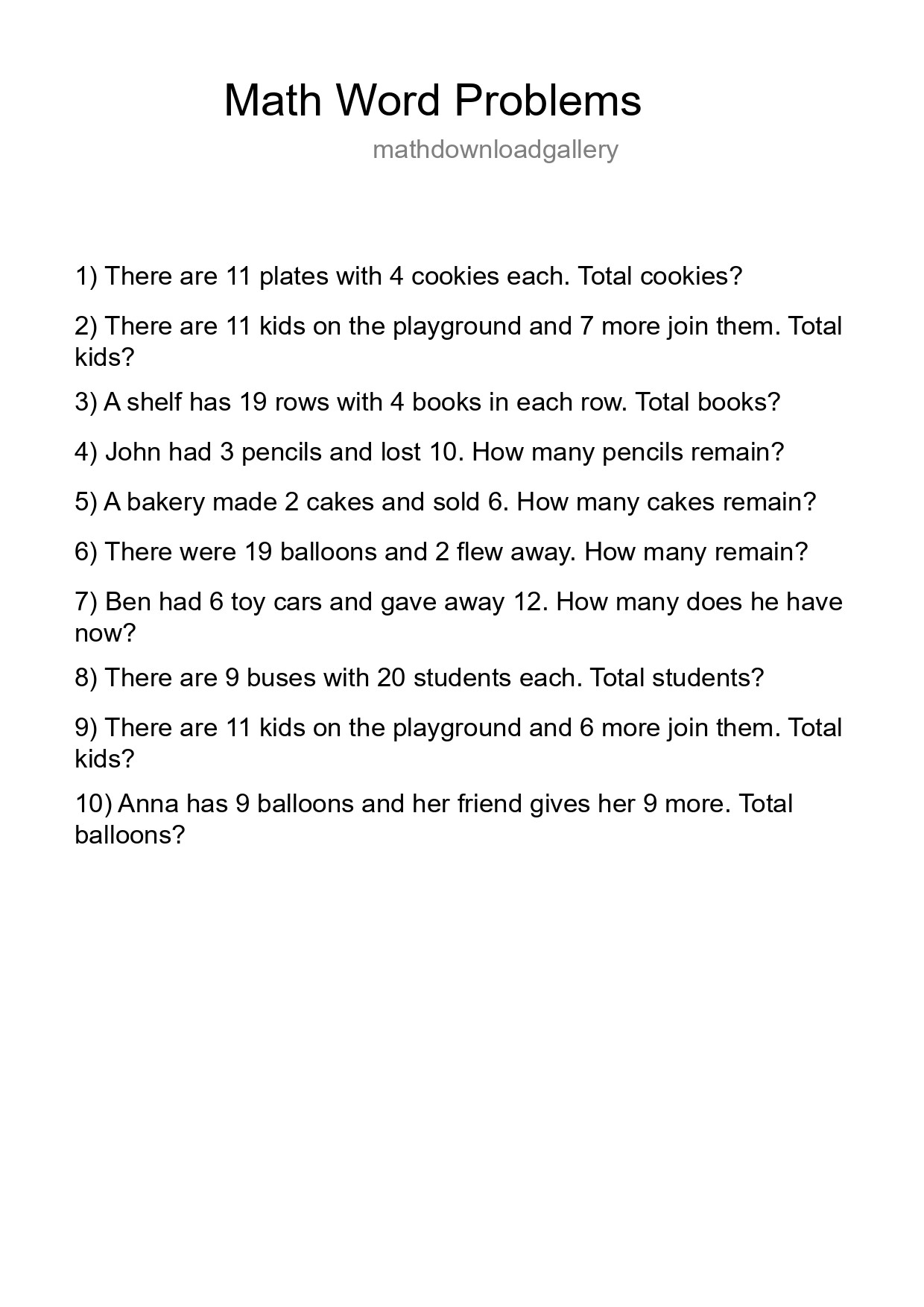 Math Word Problem Worksheet