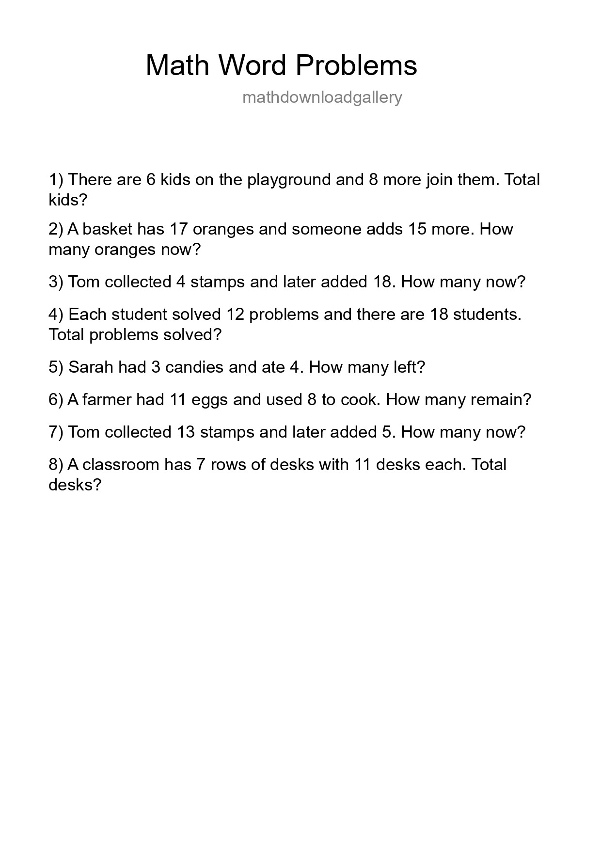 Math Word Problem Worksheet
