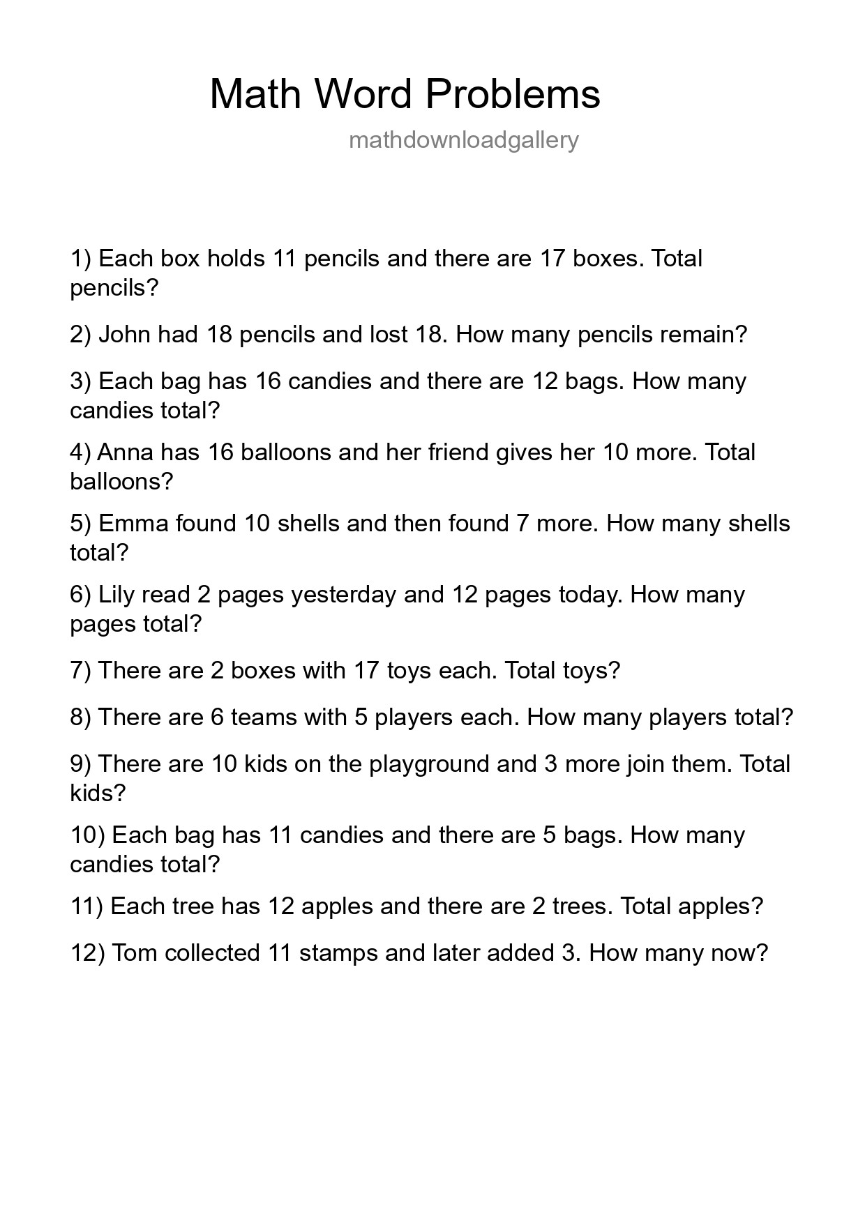 Math Word Problem Worksheet