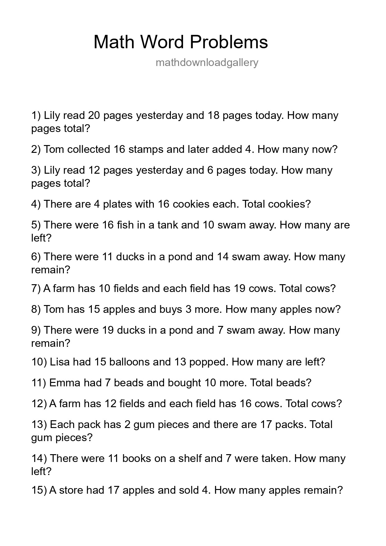 Math Word Problem Worksheet