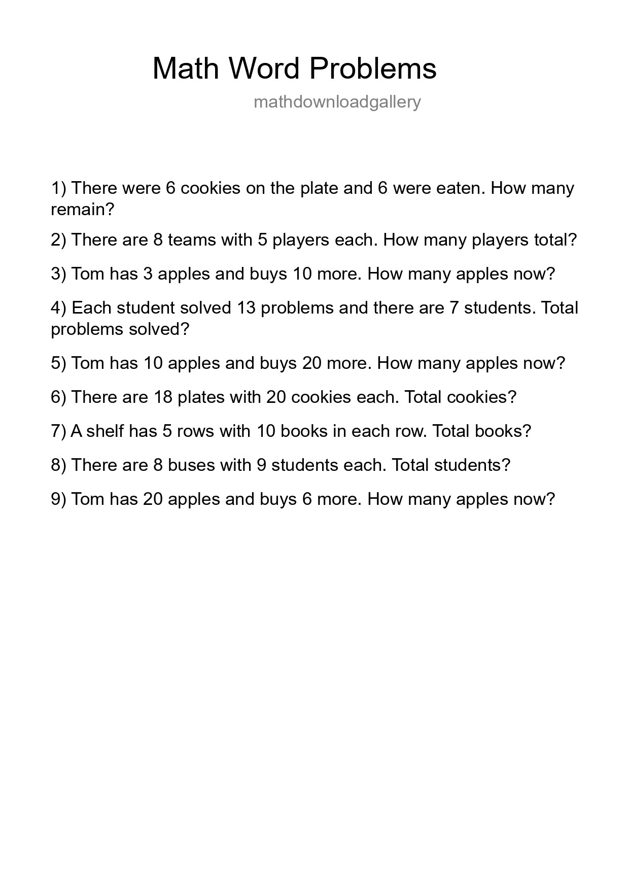 Math Word Problem Worksheet