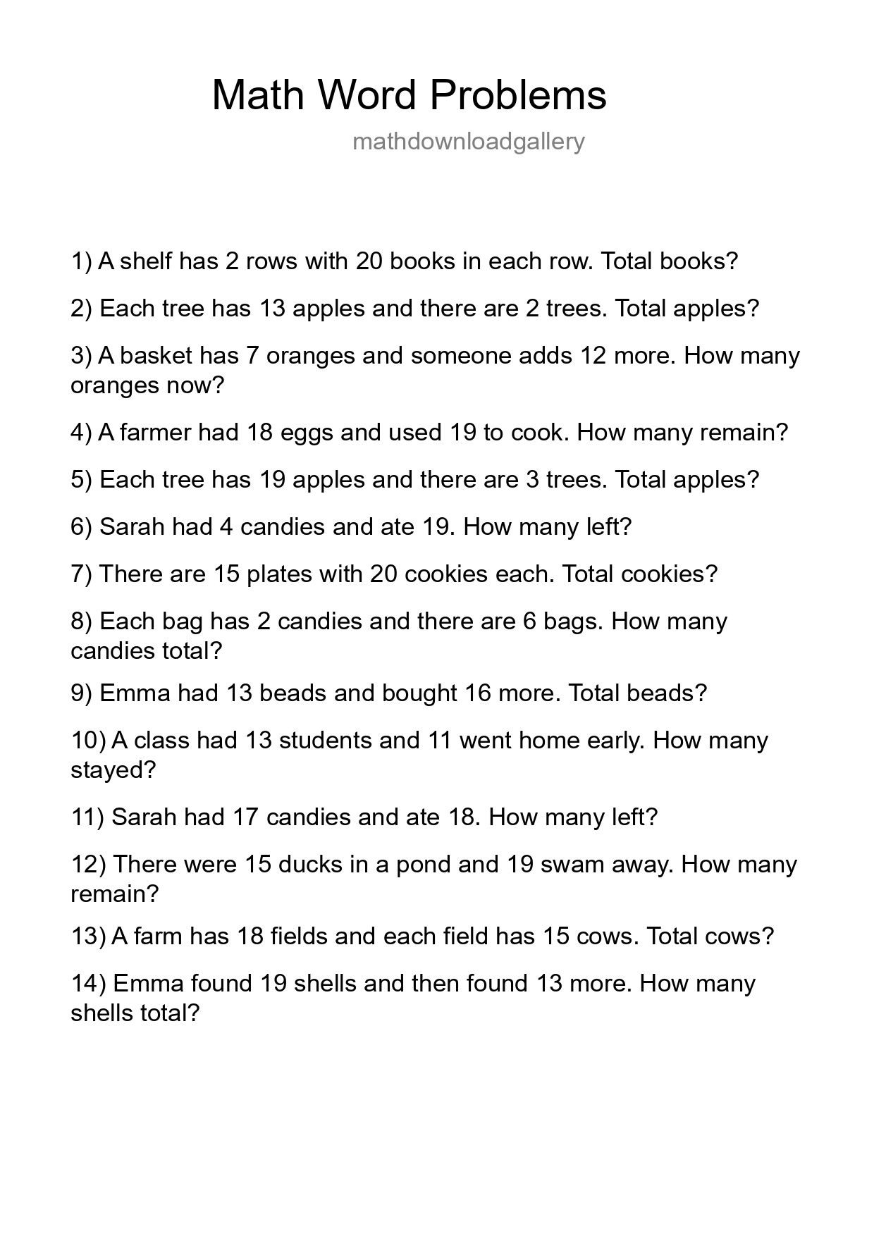 Math Word Problem Worksheet