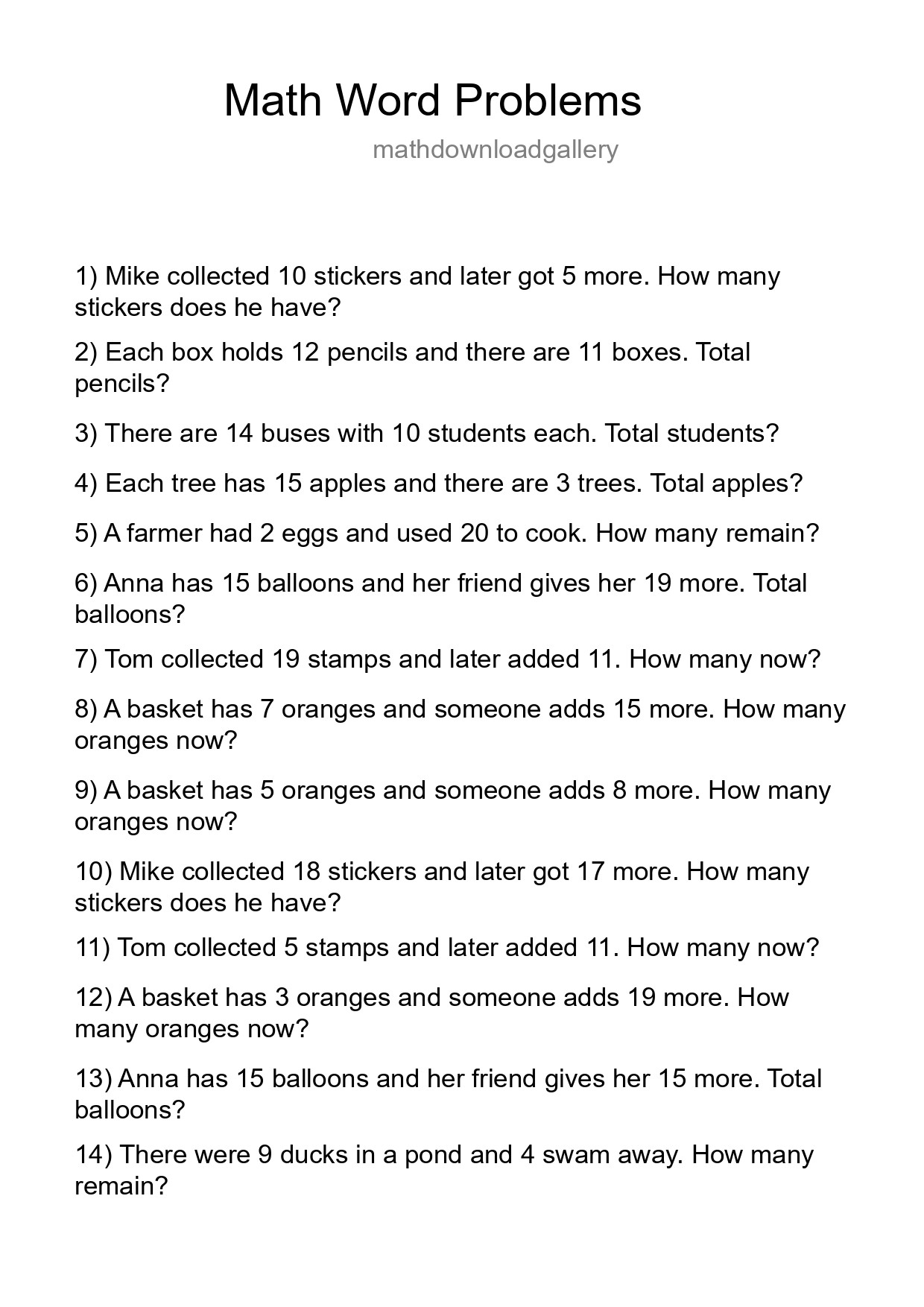 Math Word Problem Worksheet