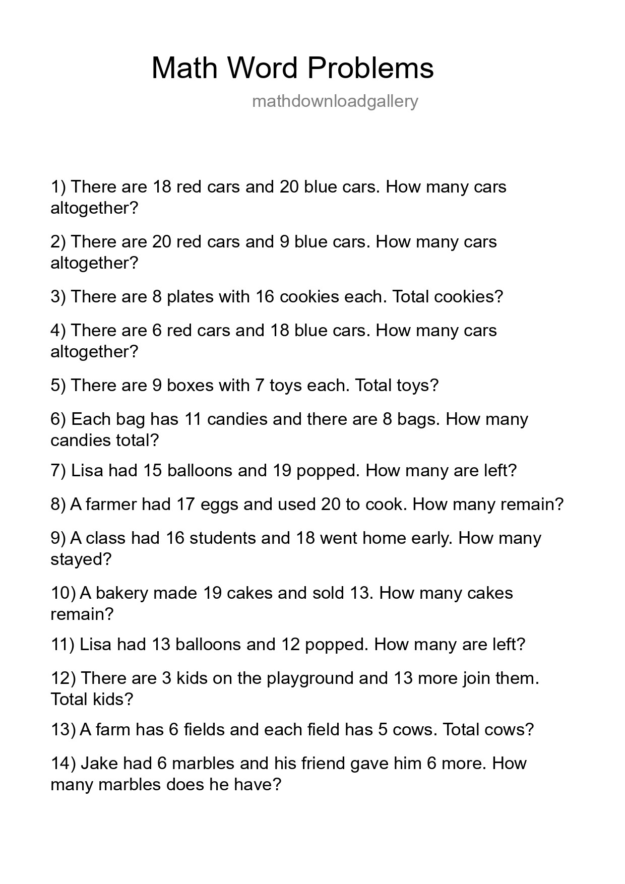 Math Word Problem Worksheet
