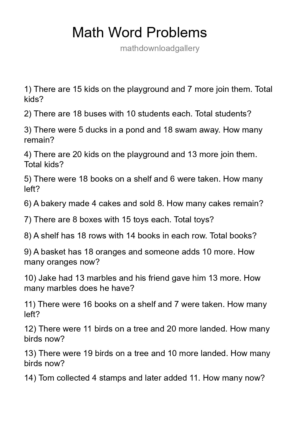 Math Word Problem Worksheet