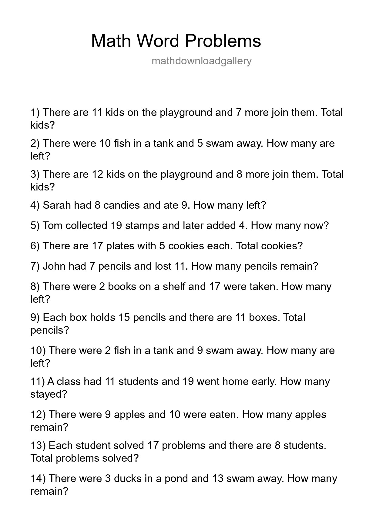 Math Word Problem Worksheet