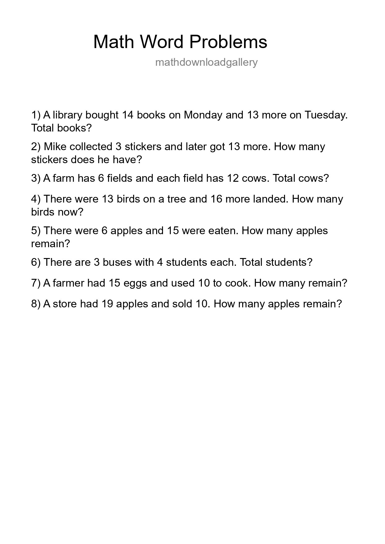 Math Word Problem Worksheet