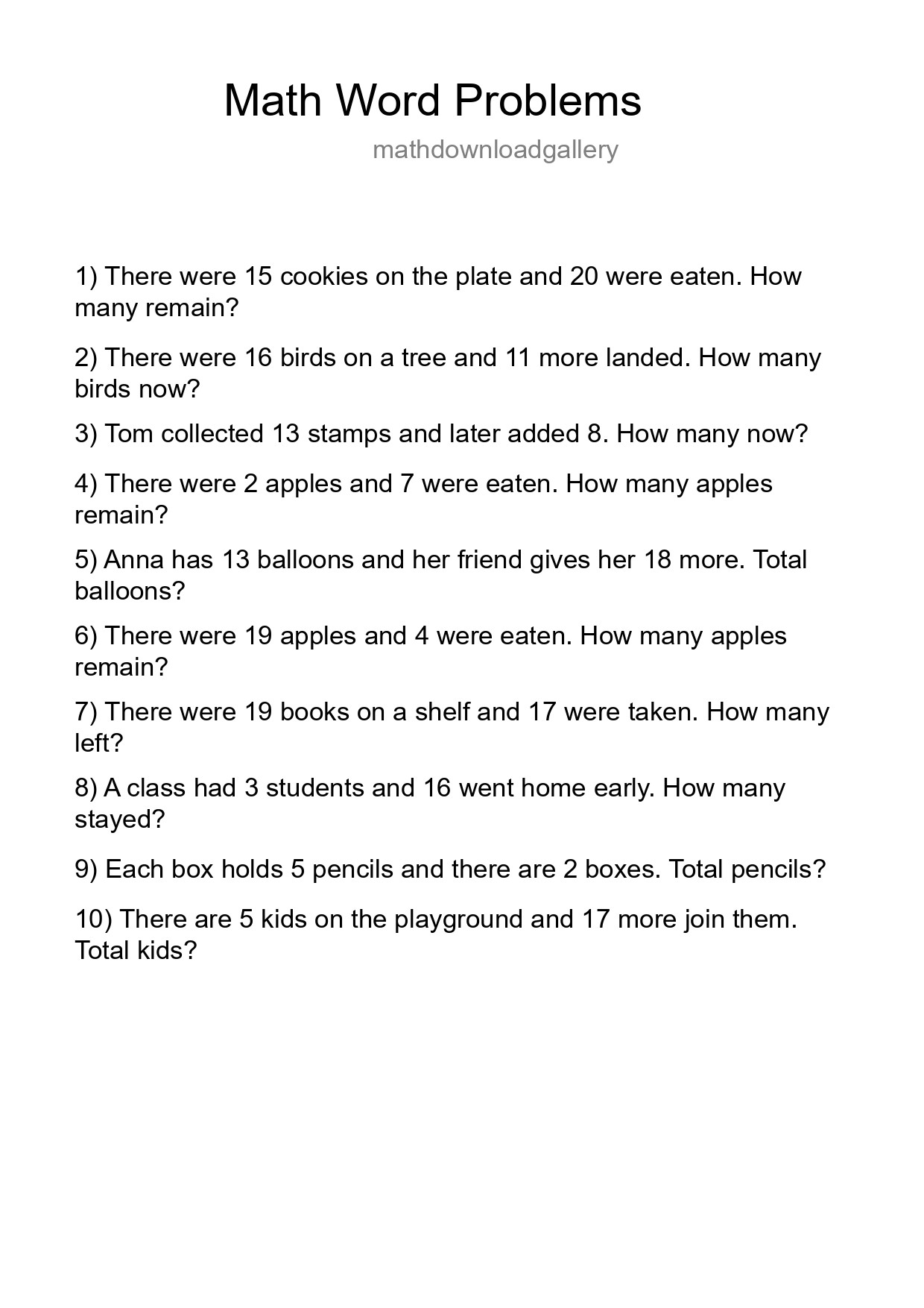 Math Word Problem Worksheet