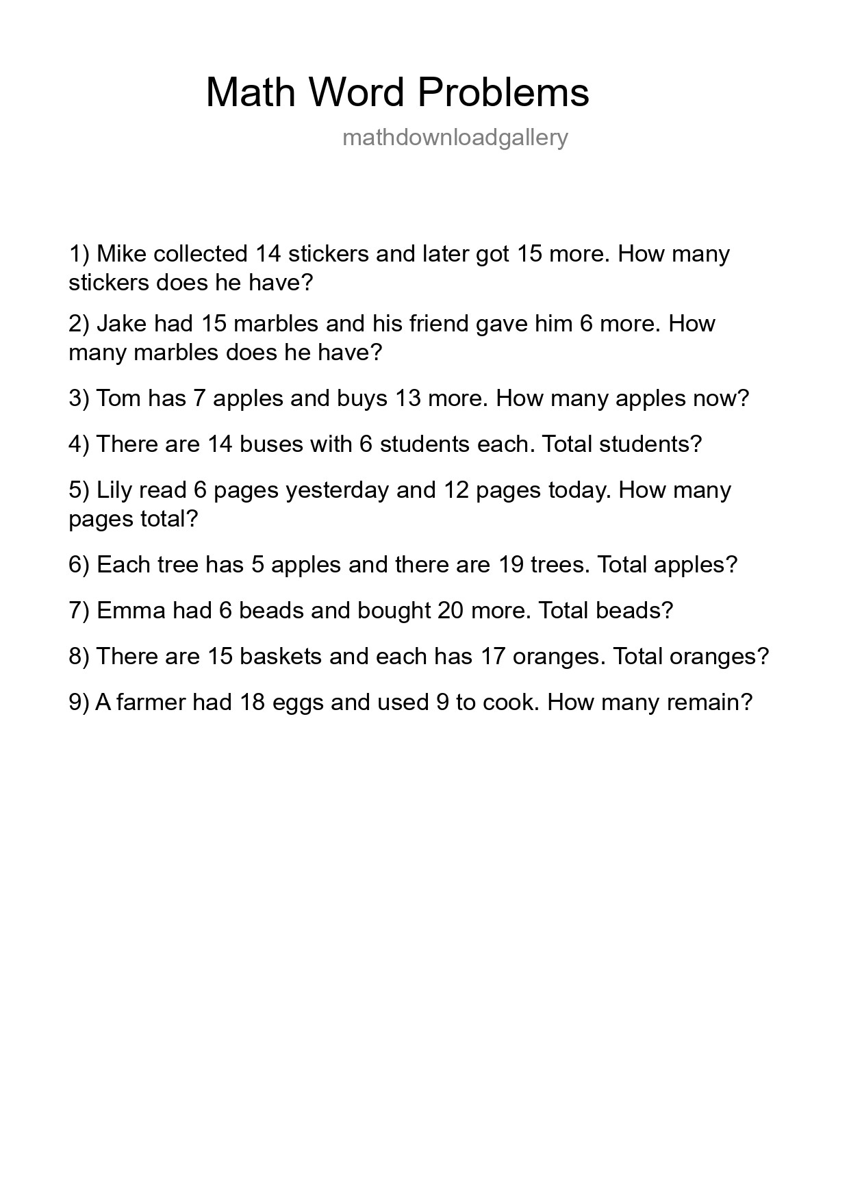 Math Word Problem Worksheet