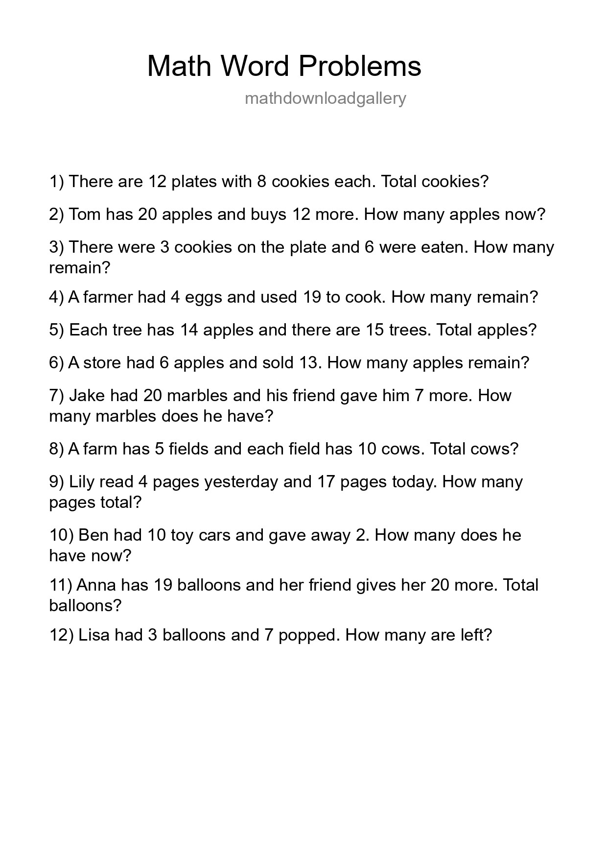 Math Word Problem Worksheet