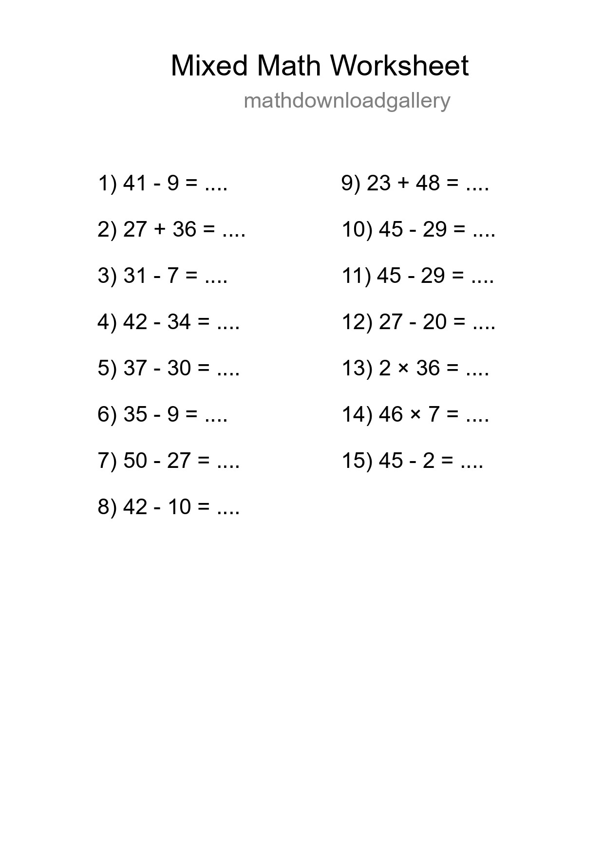 Mixed Operations Math Worksheet