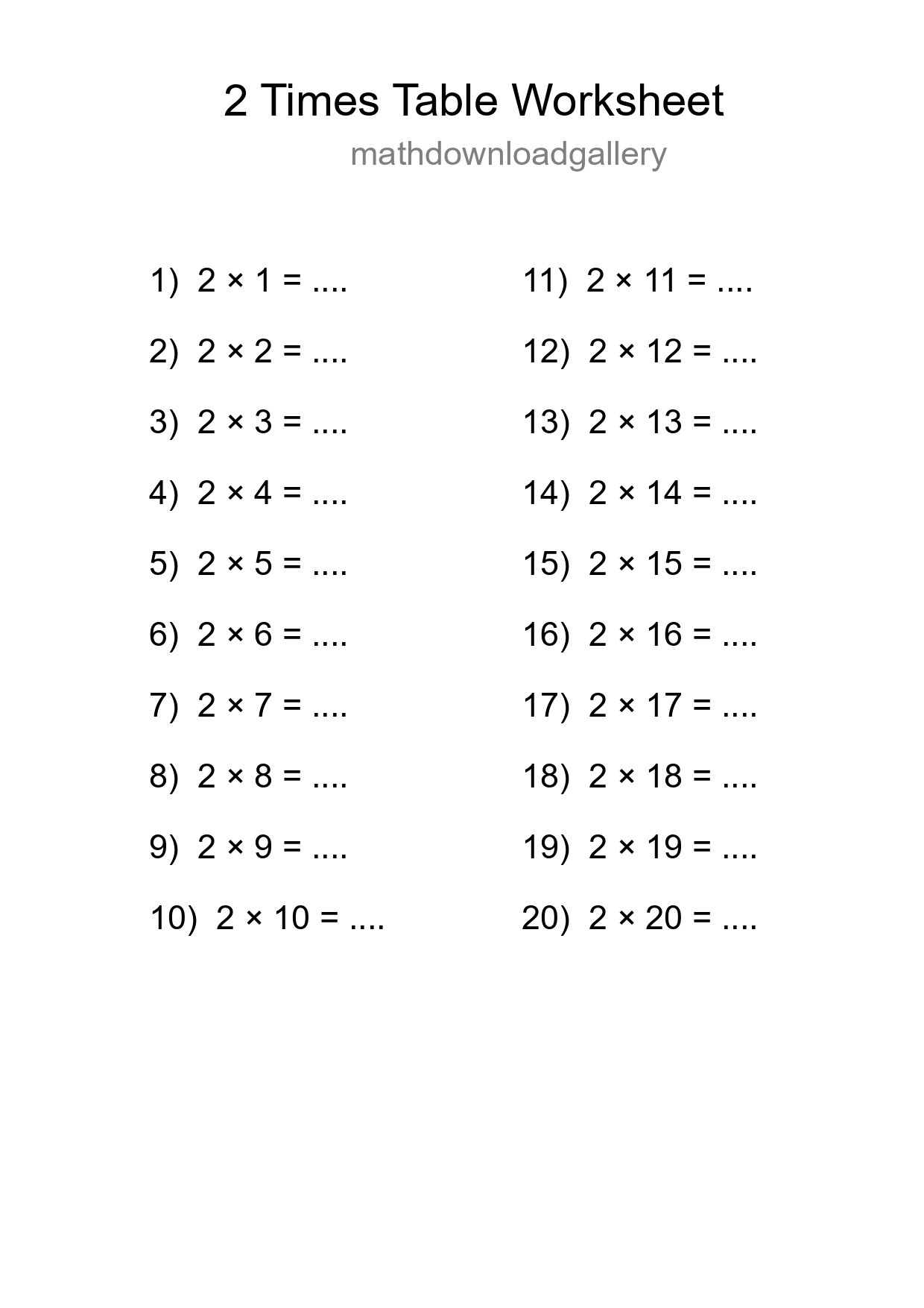 Printable 2 Times Table Worksheet For Grade 2 - Part 196