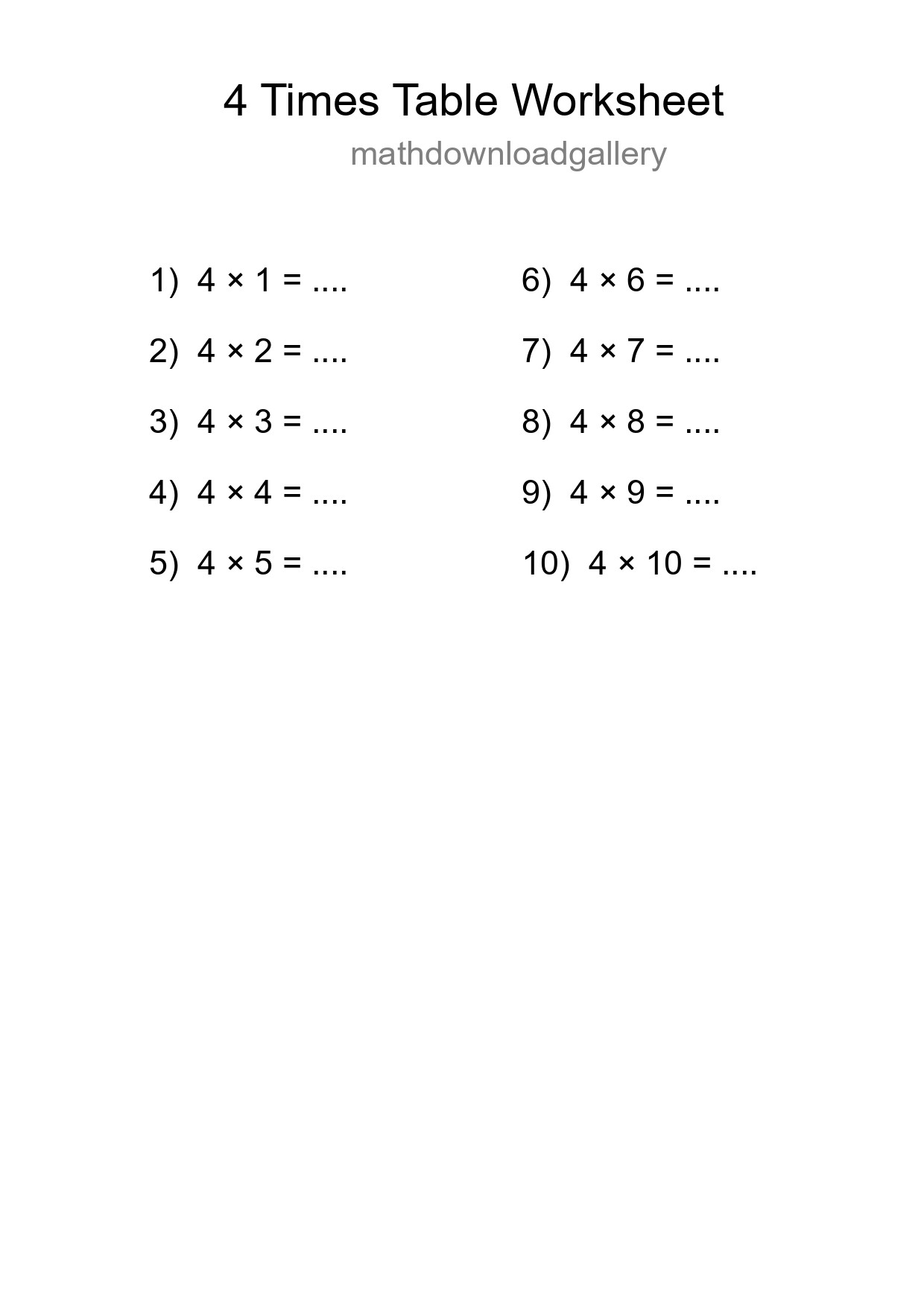 Printable 4 Times Table Worksheet For Grade 2 - Part 20