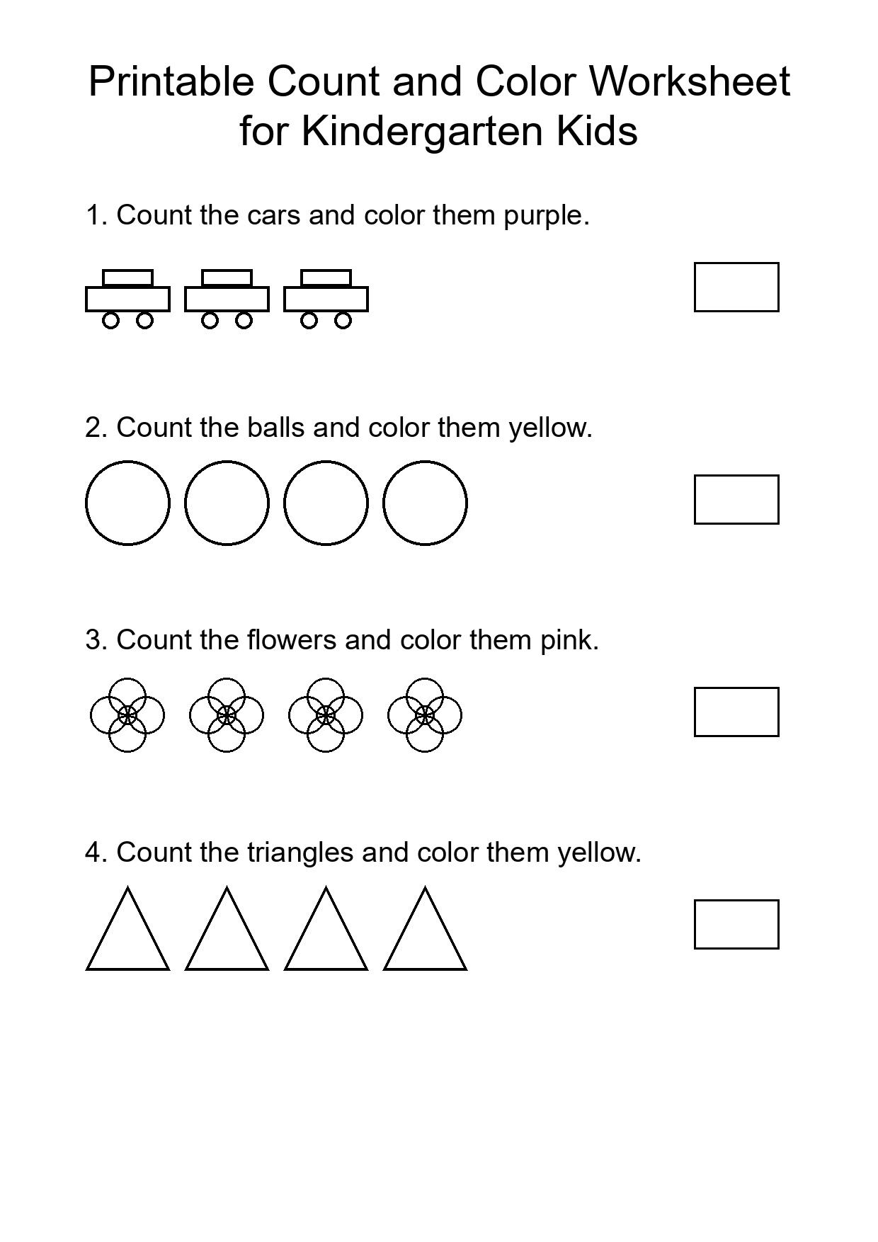 Printable Count and Color Worksheet for Kindergarten Kids