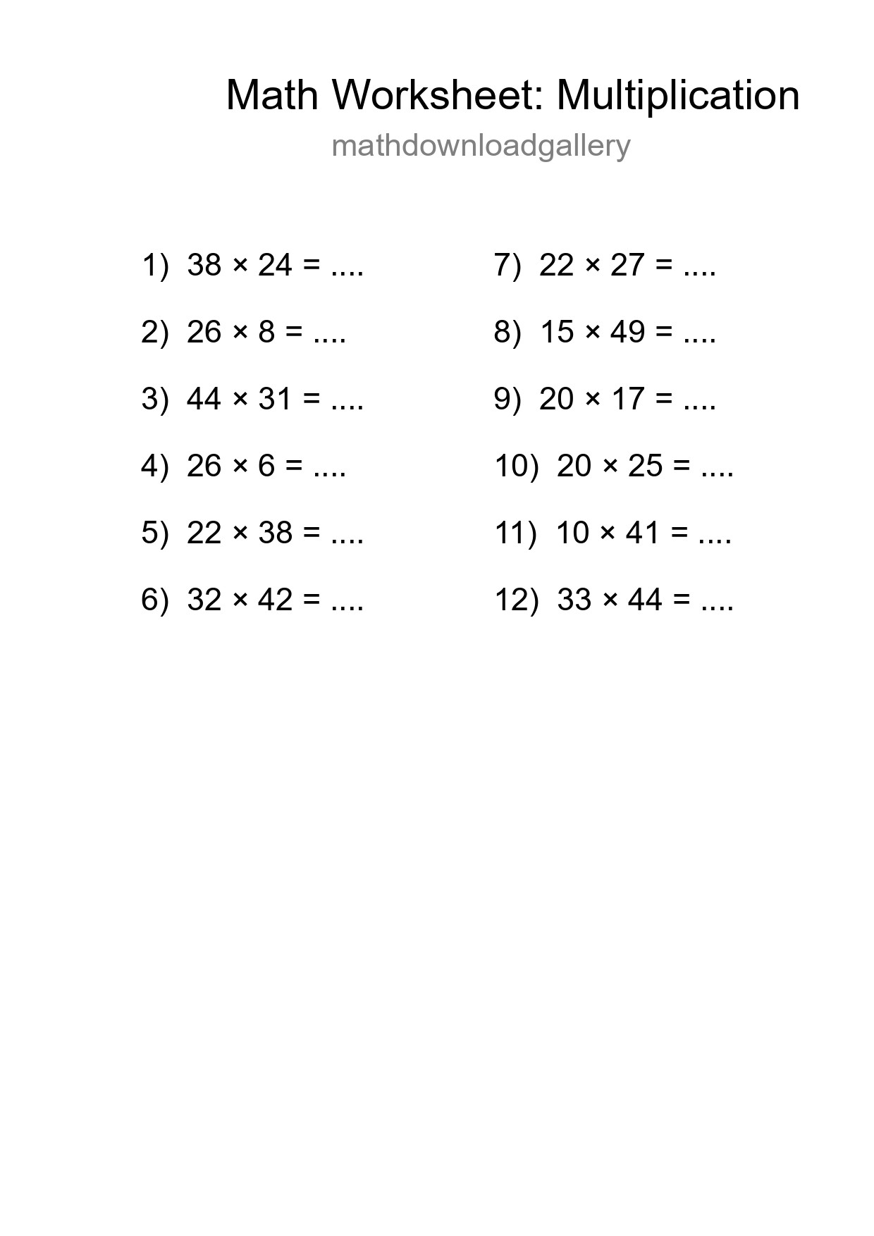 Printable Free 12 Multiplication Math Worksheet For Grade 2 - Part 62