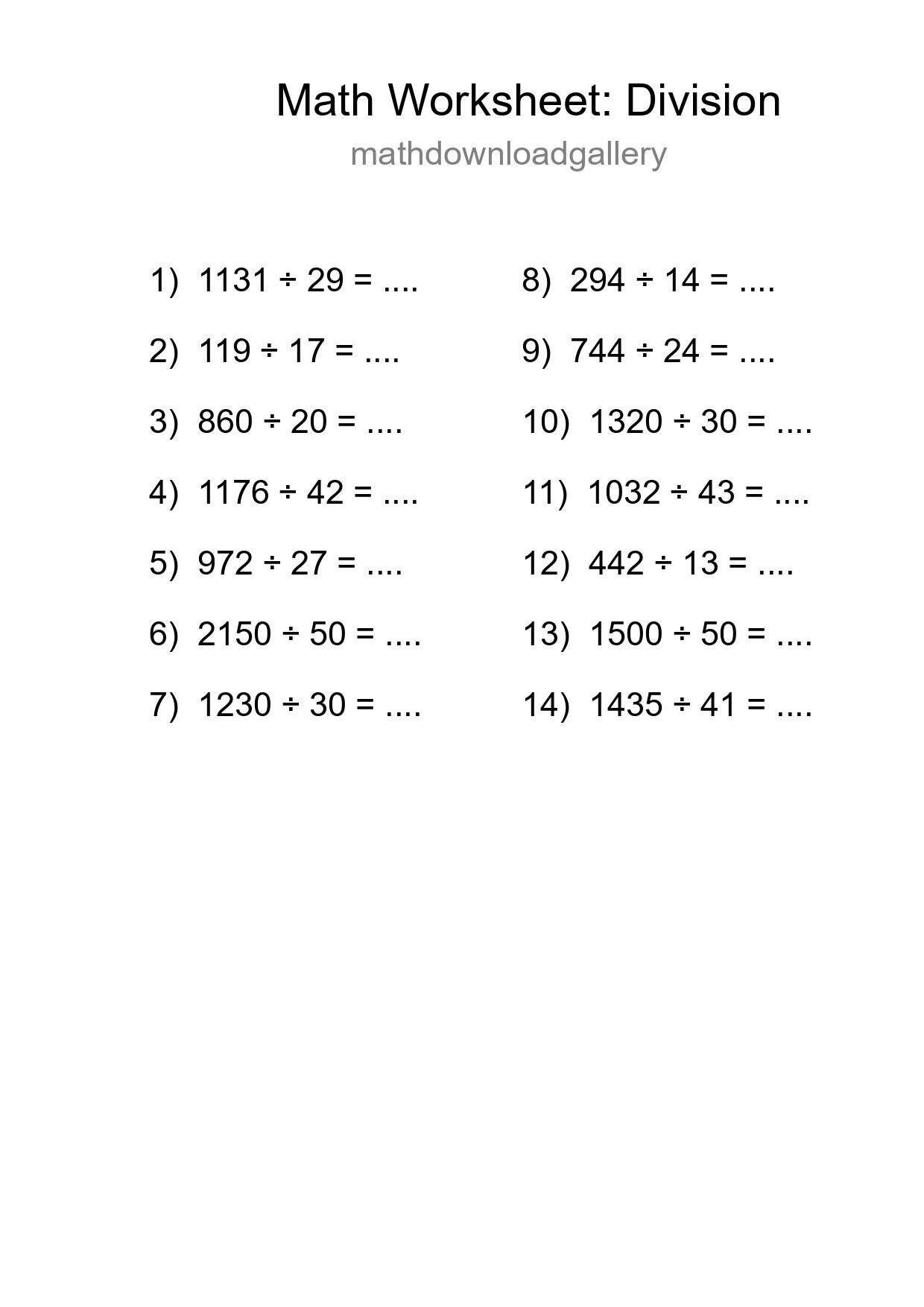 Printable Free 14 Division Math Worksheet For Grade 2 - Part 158