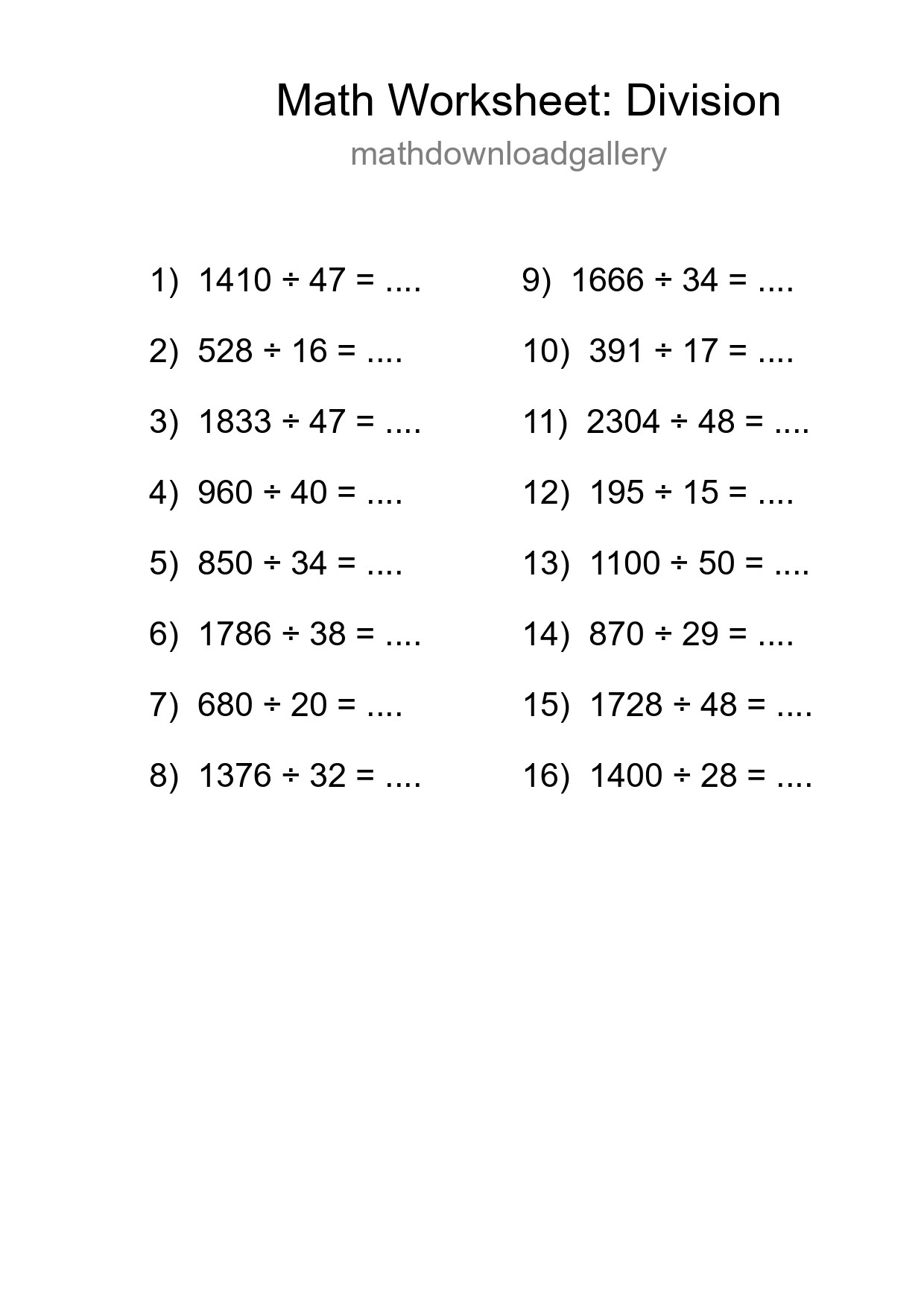 Printable Free 16 Division Math Worksheet For Grade 2 - Part 279