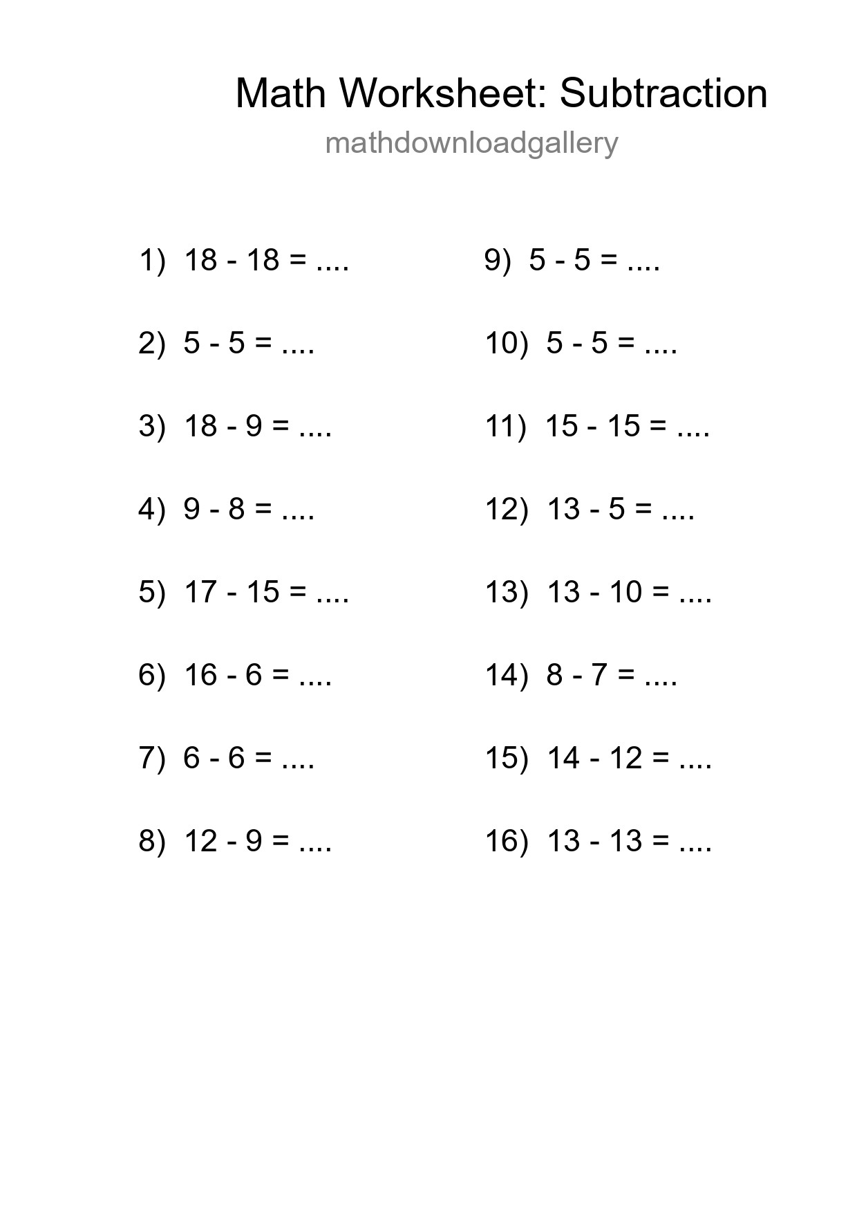 Printable Free 16 Subtraction Math Worksheet For Grade 2 - Part 239