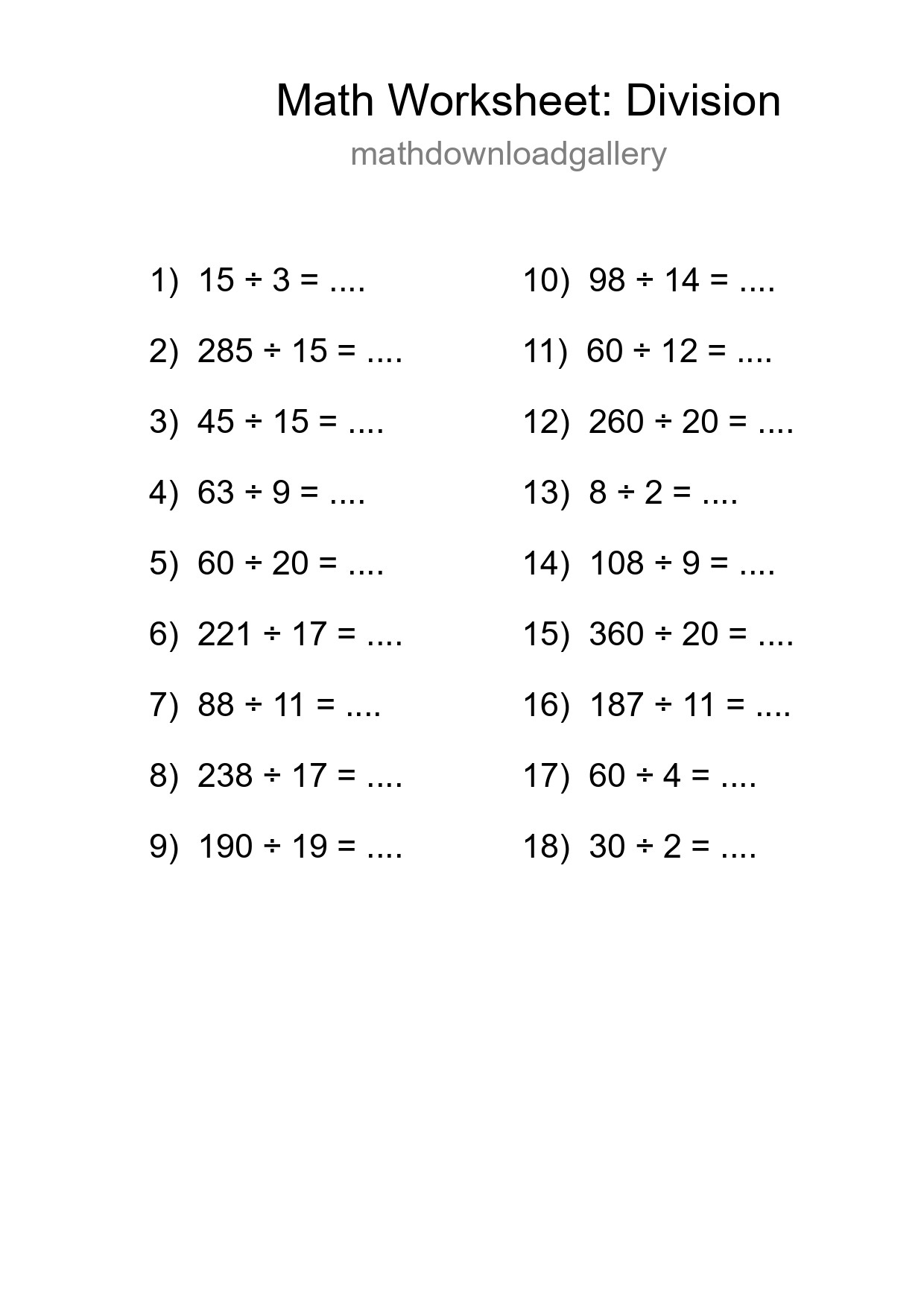 Printable Free 18 Division Math Worksheet For Grade 2 - Part 180