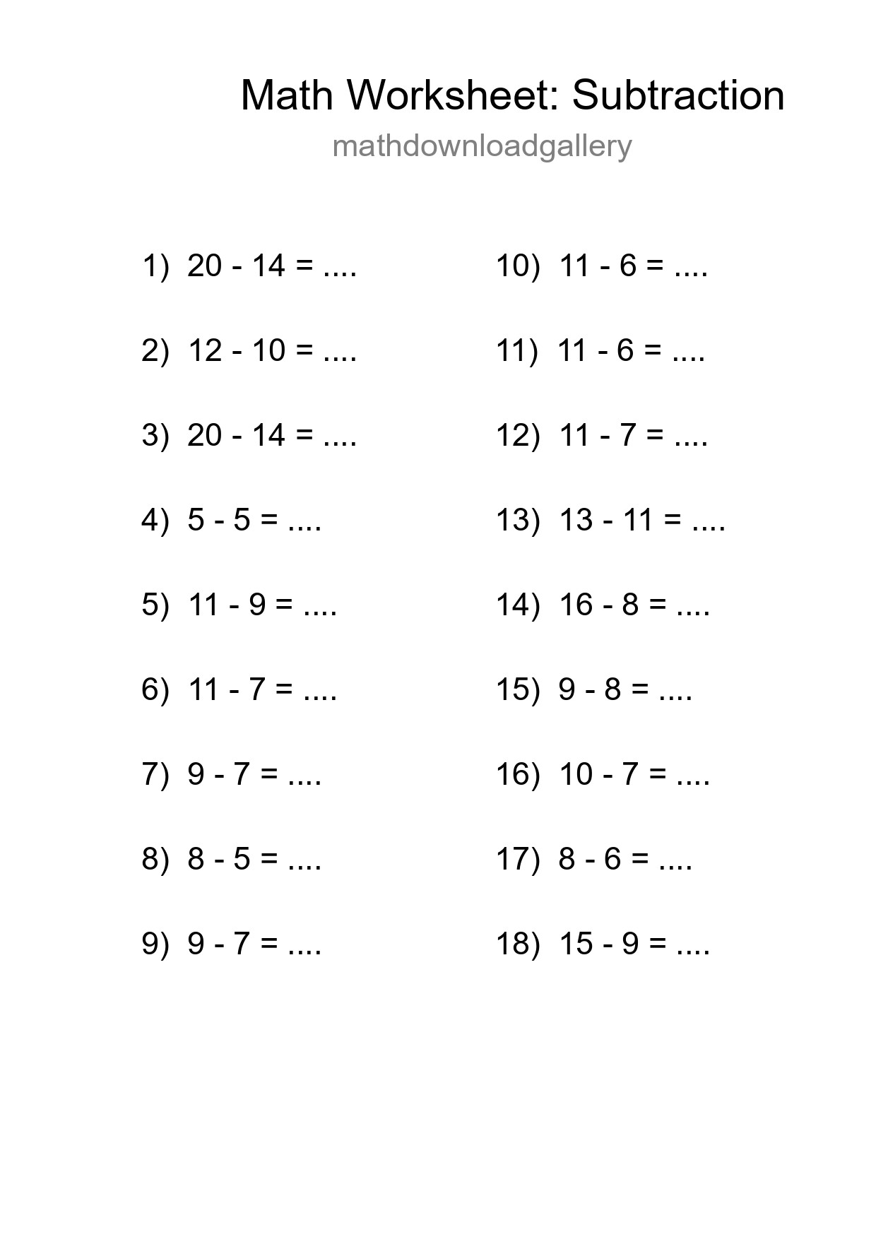 Printable Free 18 Subtraction Math Worksheet For Grade 2 - Part 96