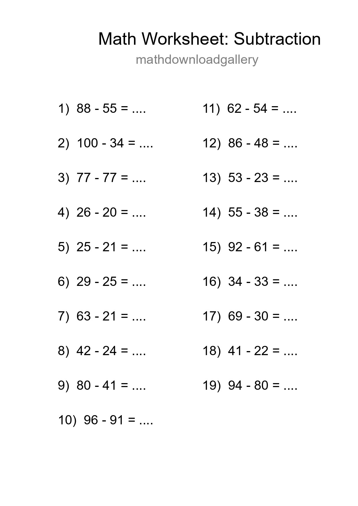 Printable Free 19 Subtraction Math Worksheet For Grade 3 - Part 195