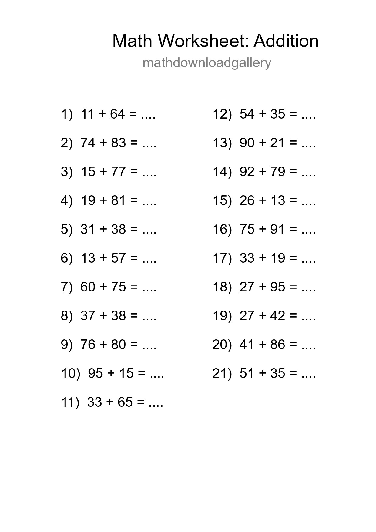 Printable Free 21 Addition Math Worksheet For Grade 3 - Part 111
