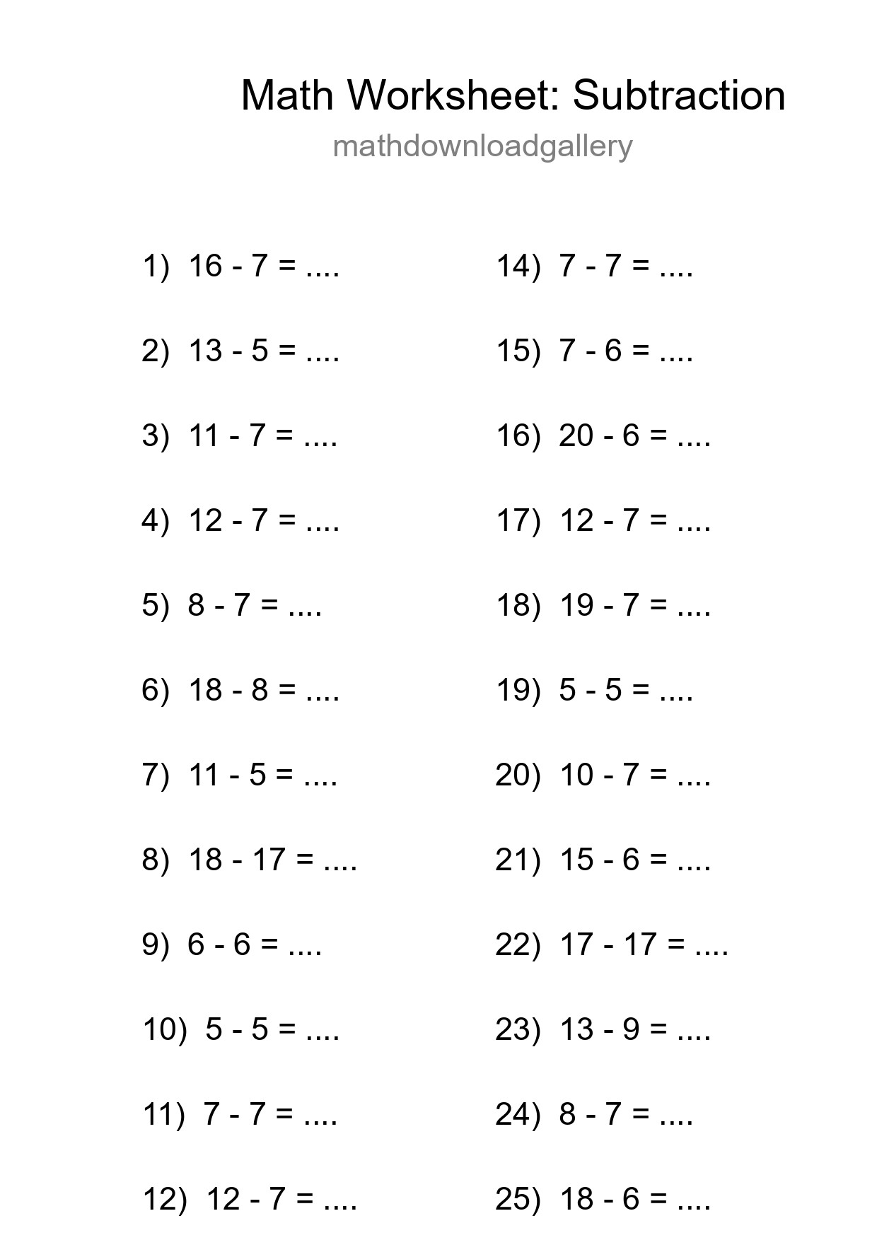 Printable Free 26 Subtraction Math Worksheet For Grade 2 - Part 184