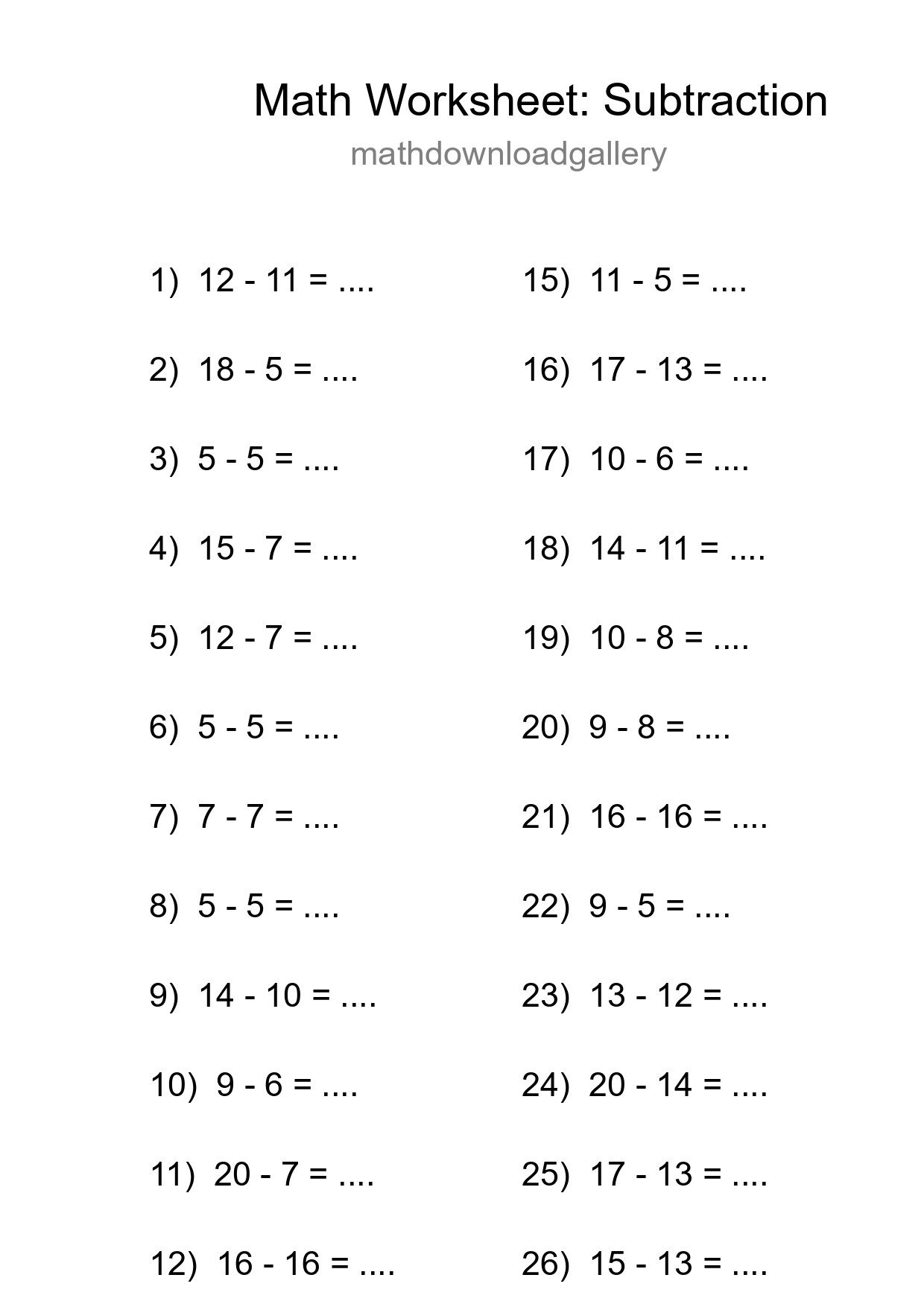 Printable Free 28 Subtraction Math Worksheet For Grade 2 - Part 250