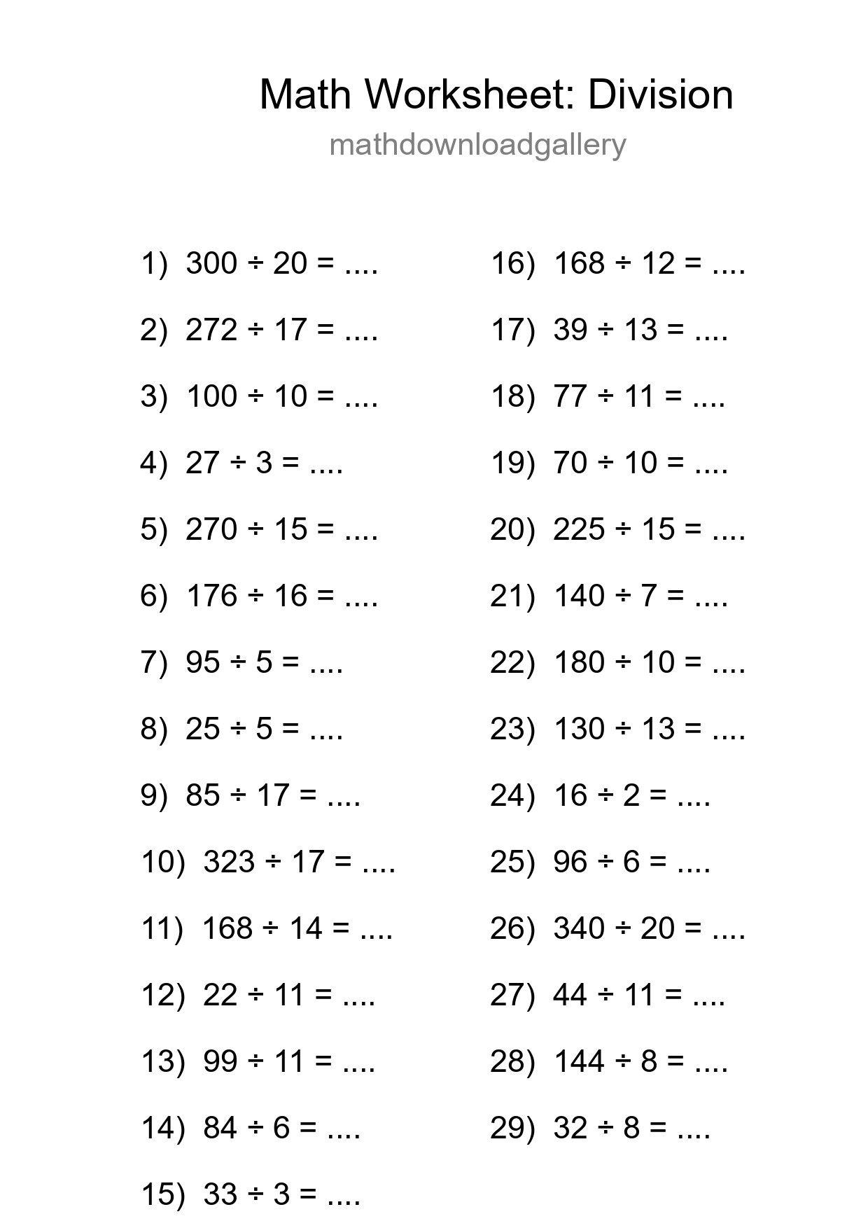 Printable Free 29 Division Math Worksheet For Grade 2 - Part 224