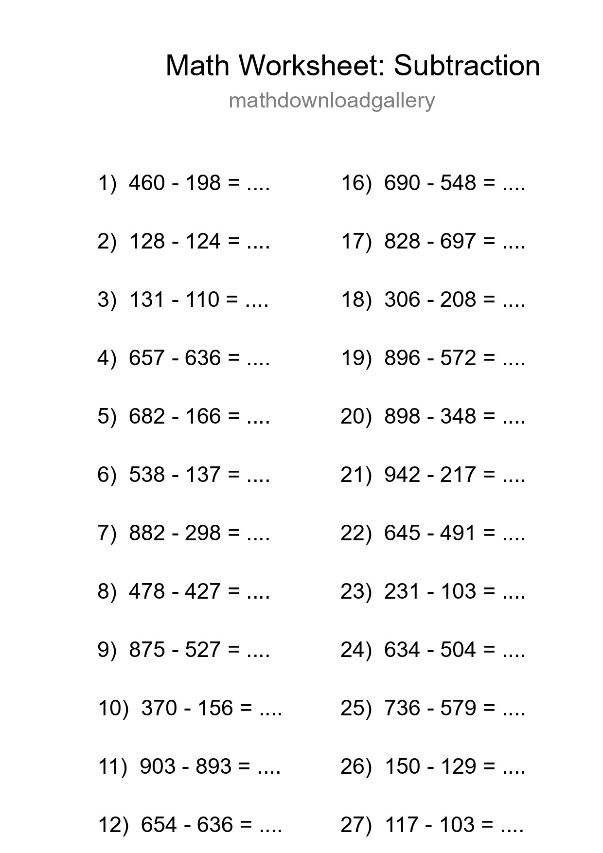 Printable Free 30 Subtraction Math Worksheet For Grade 5 - Part 228